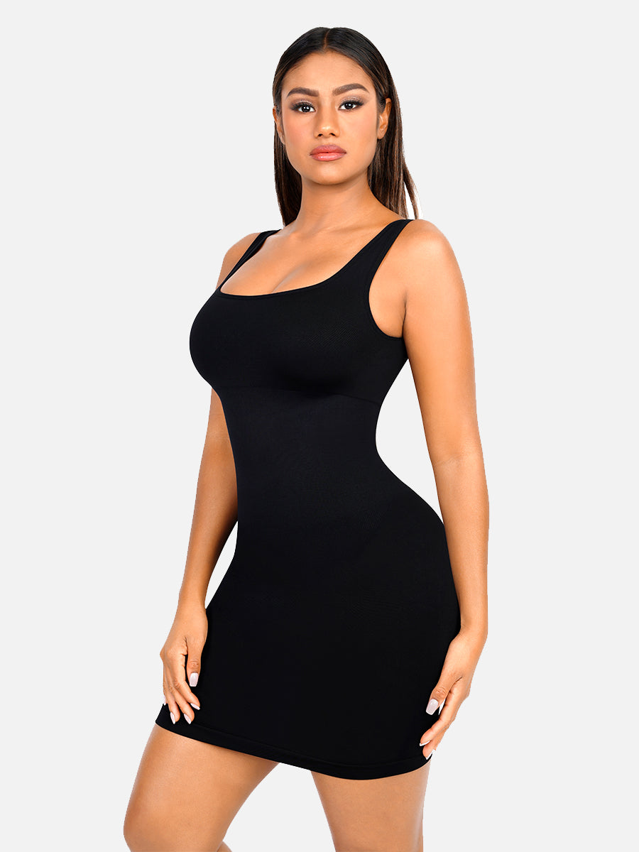 FeelinGirl Square-neck Mini Bodycon Built-in Shaper Womenswear Comfortable Dress