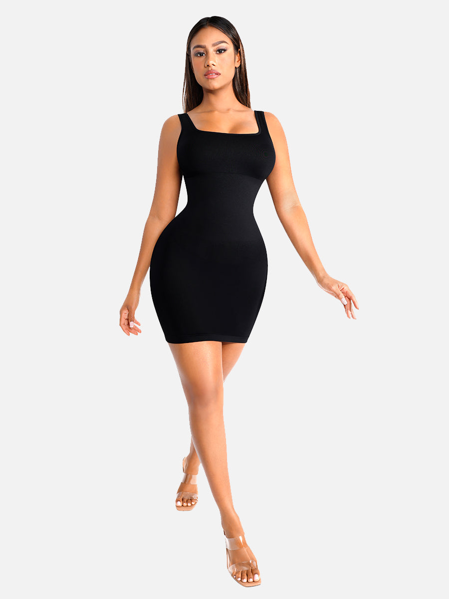 FeelinGirl Square-neck Mini Bodycon Built-in Shaper Womenswear Comfortable Dress