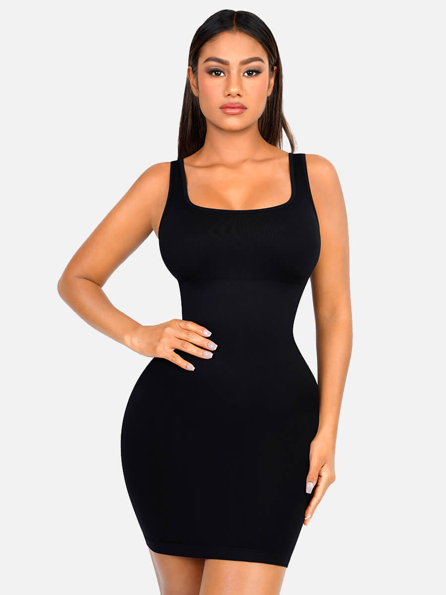 FeelinGirl Square-neck Mini Bodycon Built-in Shaper Womenswear Comfortable Dress