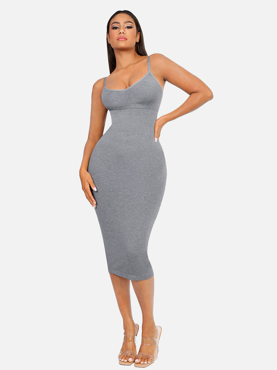 FeelinGirl Seamless Spaghetti Strap V-neck Maxi Built-in Shaper Dress