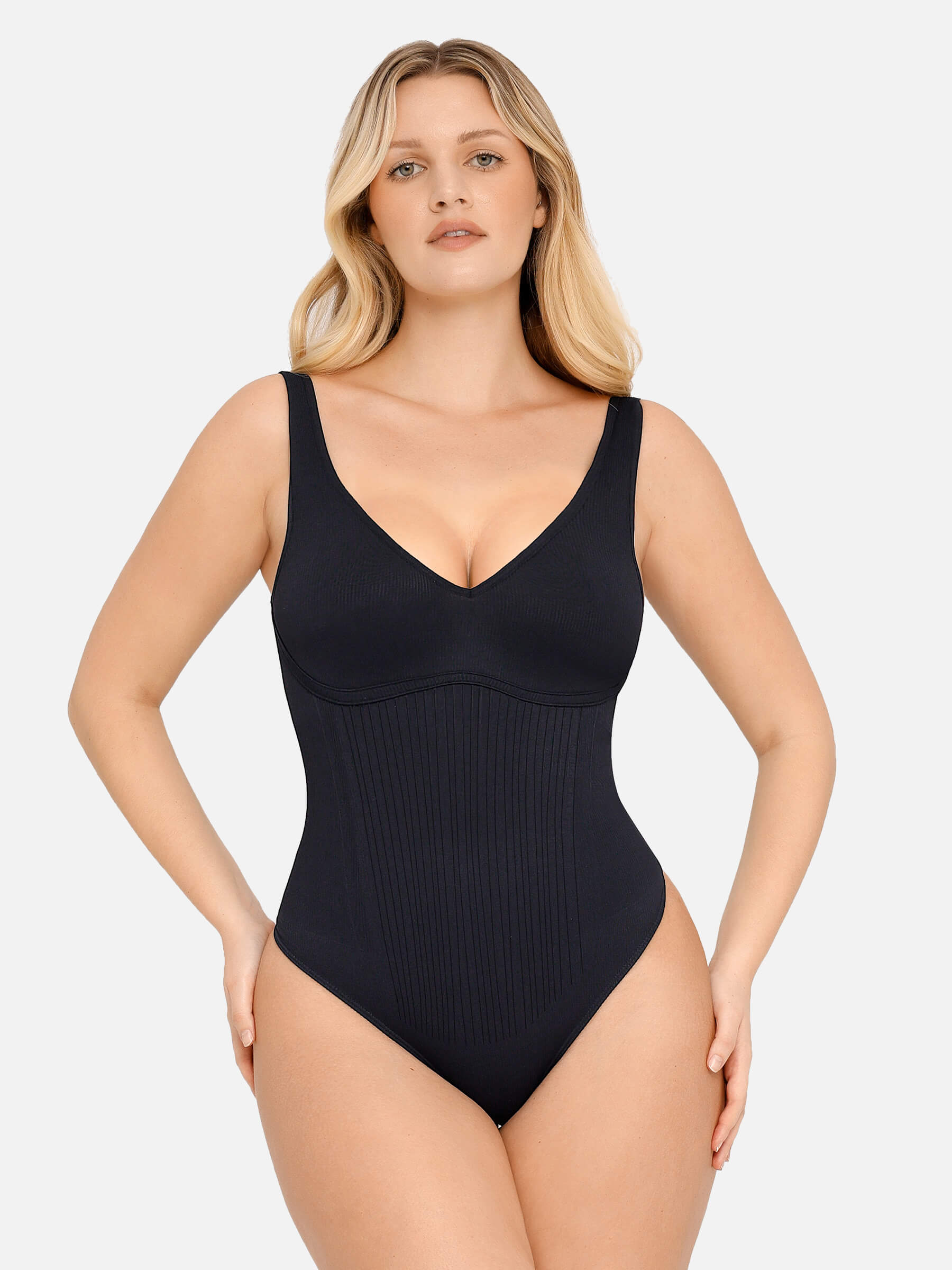 Feelingirl Tummy Control Slimming V Neck Thong Bodysuits