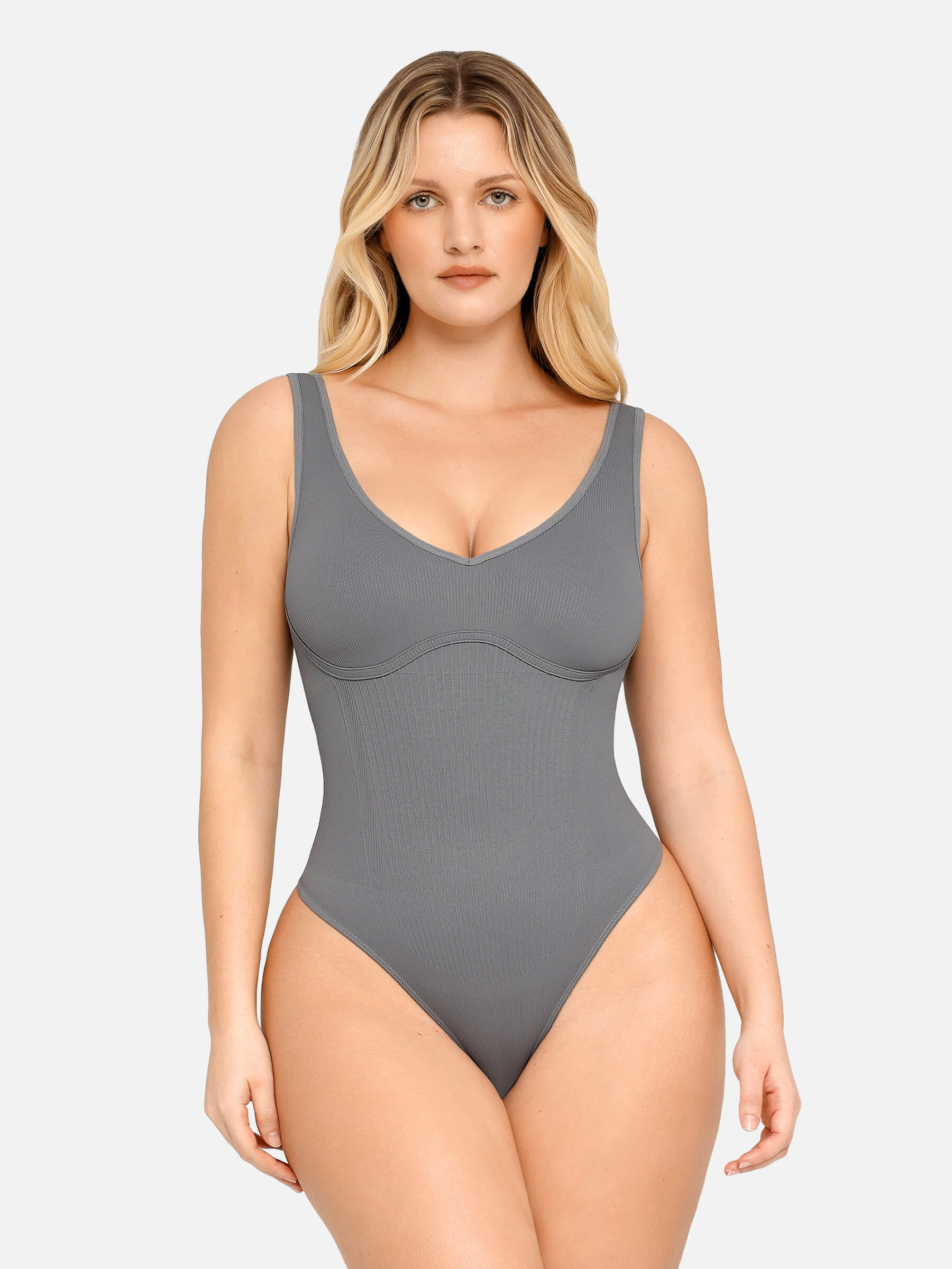 Feelingirl Tummy Control Slimming V Neck Thong Bodysuits