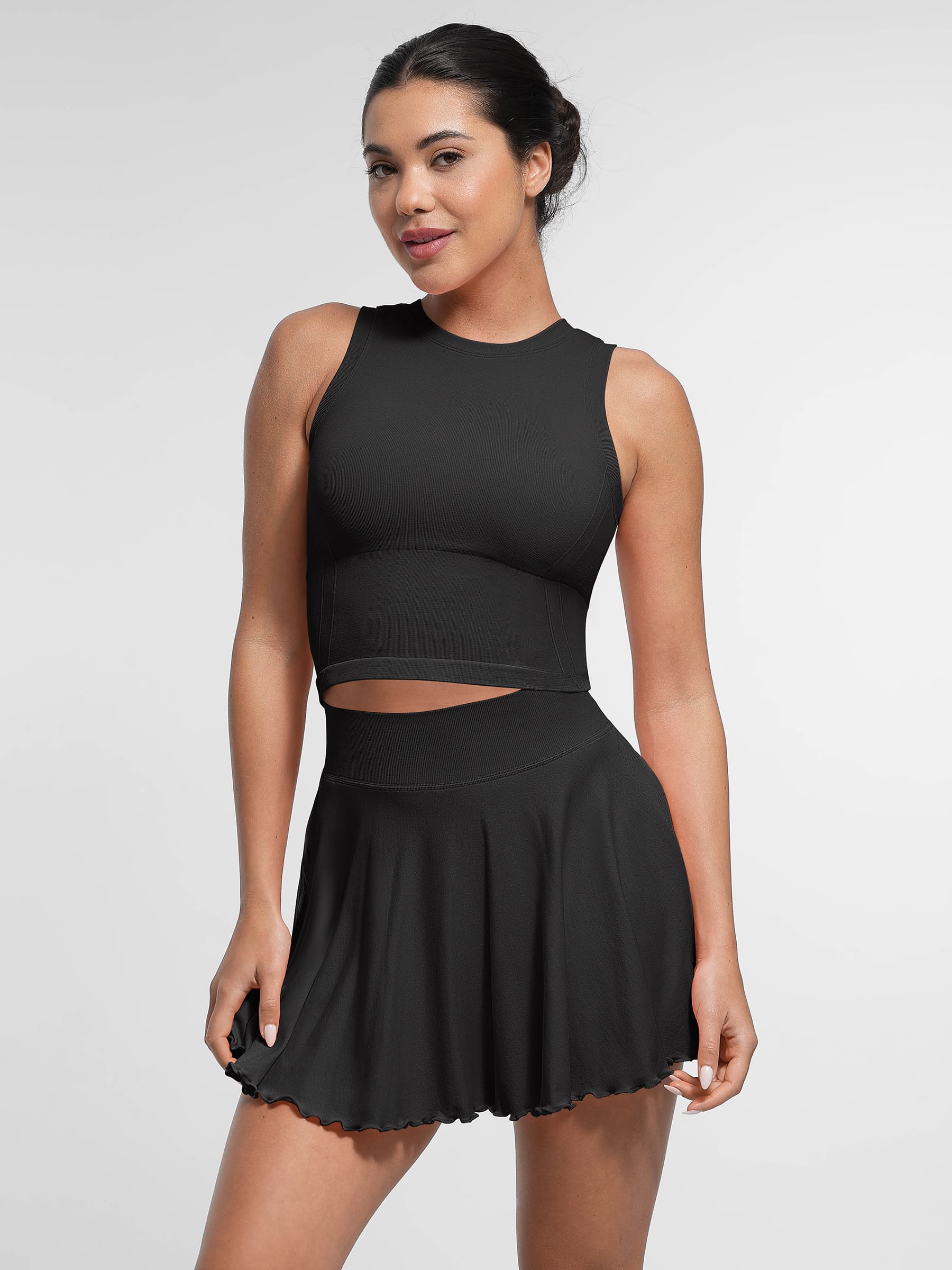Falda deportiva sin costuras Feelingirl de corte A con pantalones cortos incorporados