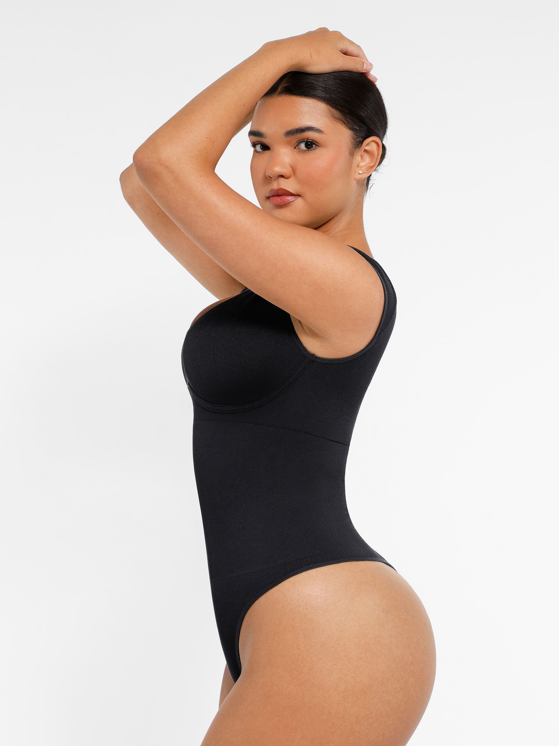 Feelingirl-Seamless-Deep-V-Tummy-Control-Bodysuit-with-Antimicrobial-Gusset-Removable-Cups-&-Built-In-Bra-Black