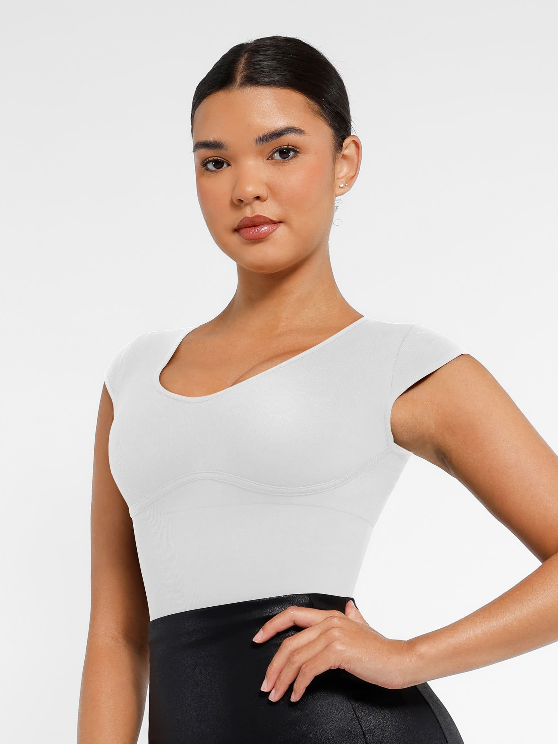 Feelingirl-Seamless-Deep-V-Tummy-Control-Bodysuit-with-Antimicrobial-Gusset-Removable-Cups-&-Built-In-Bra-White