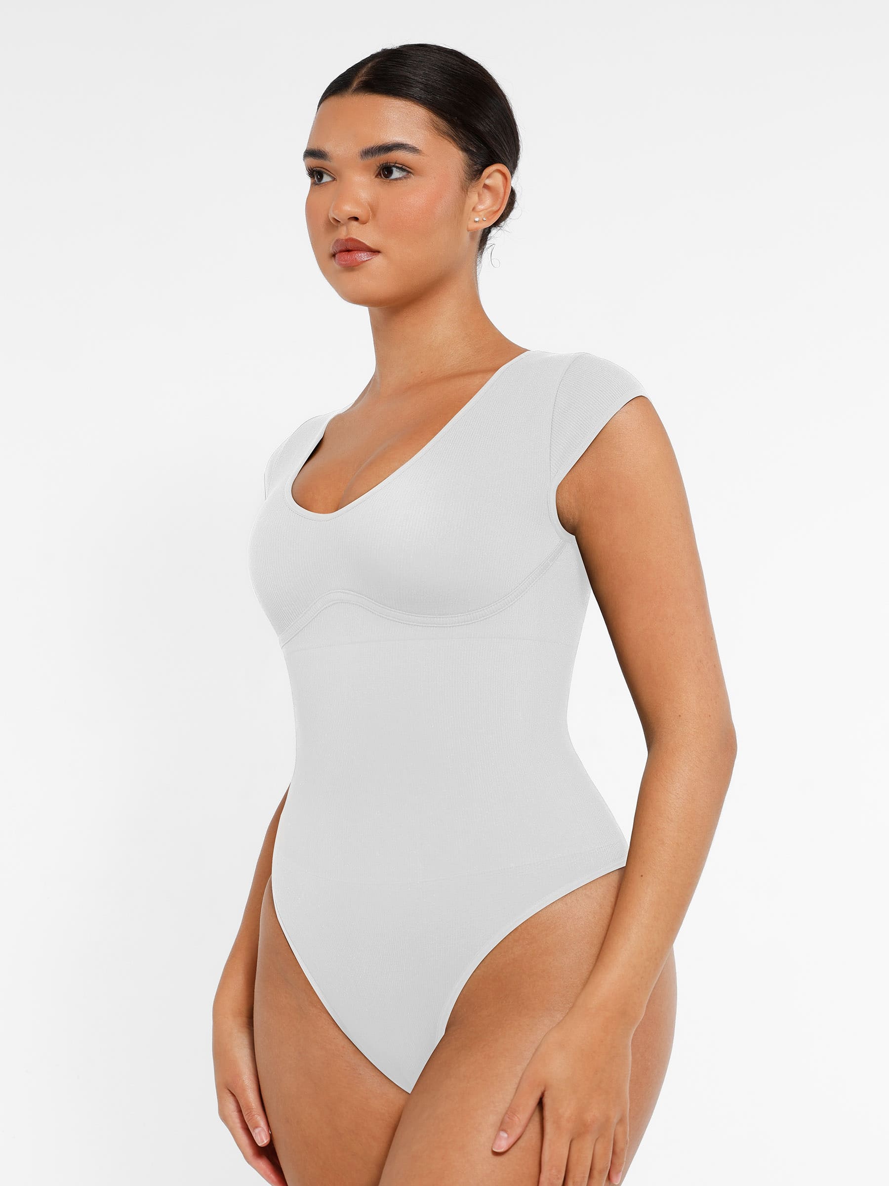 Feelingirl-Seamless-Deep-V-Tummy-Control-Bodysuit-with-Antimicrobial-Gusset-Removable-Cups-&-Built-In-Bra-White