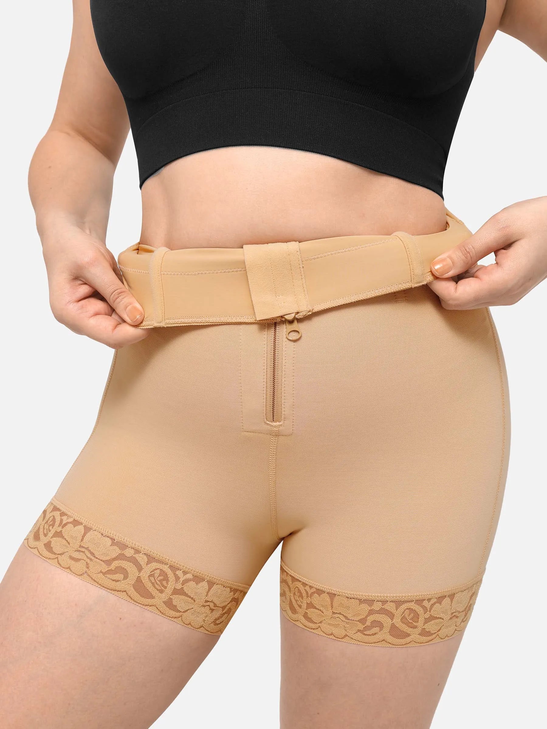 Feelingirl High Waist Zipper Hip Lift Lace Shorts
