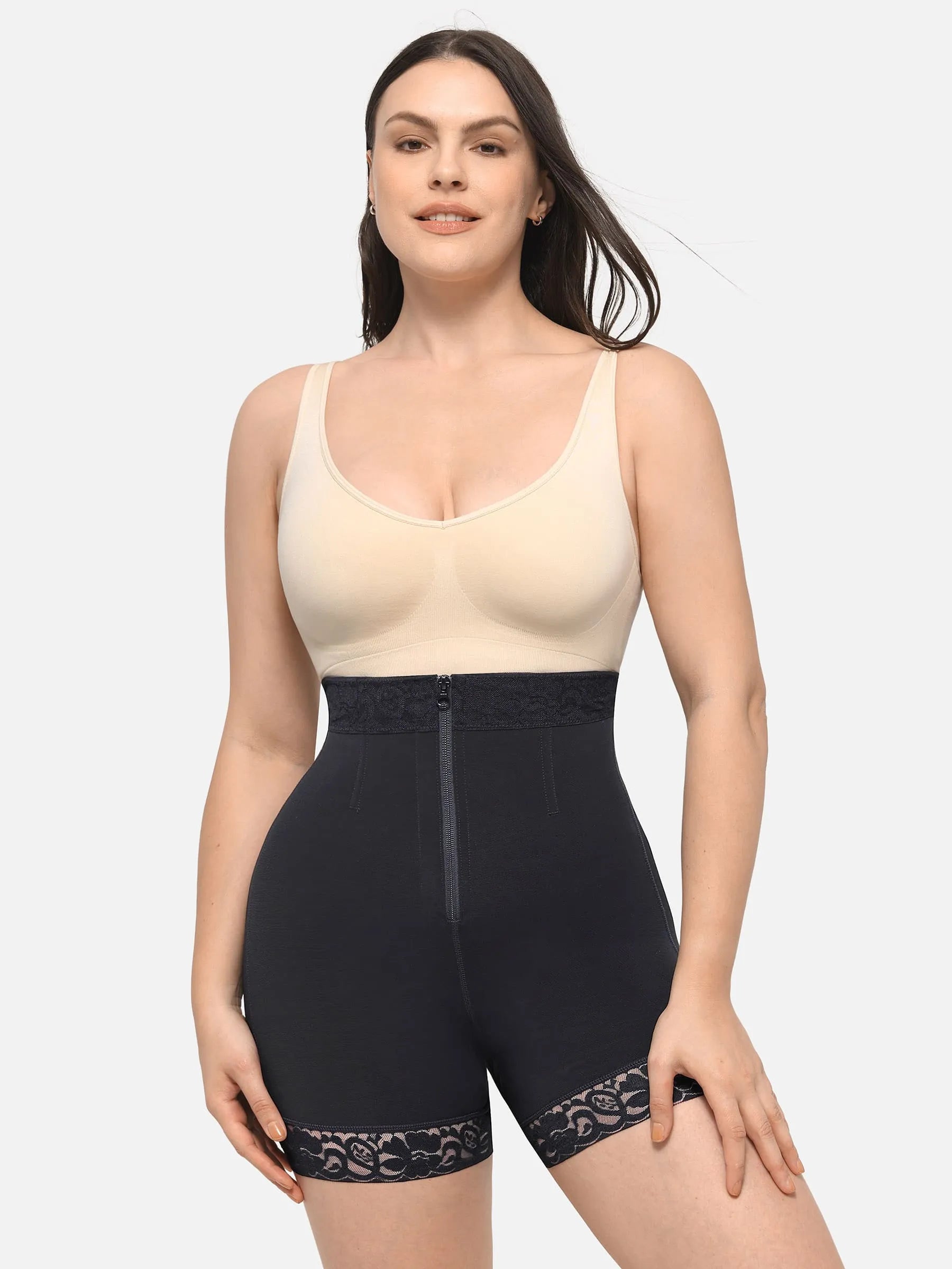Feelingirl High Waist Zipper Hip Lift Lace Shorts