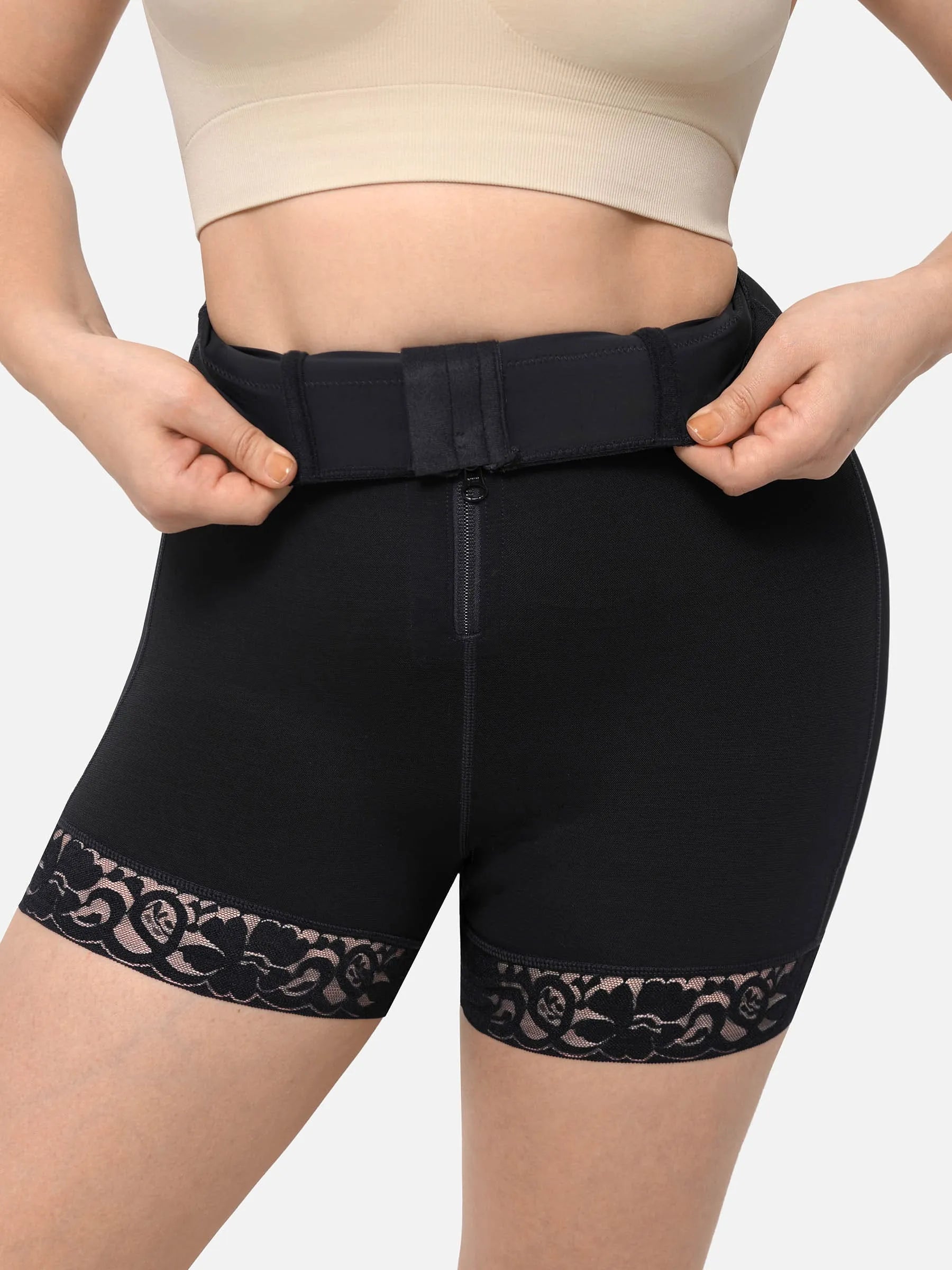 Feelingirl High Waist Zipper Hip Lift Lace Shorts