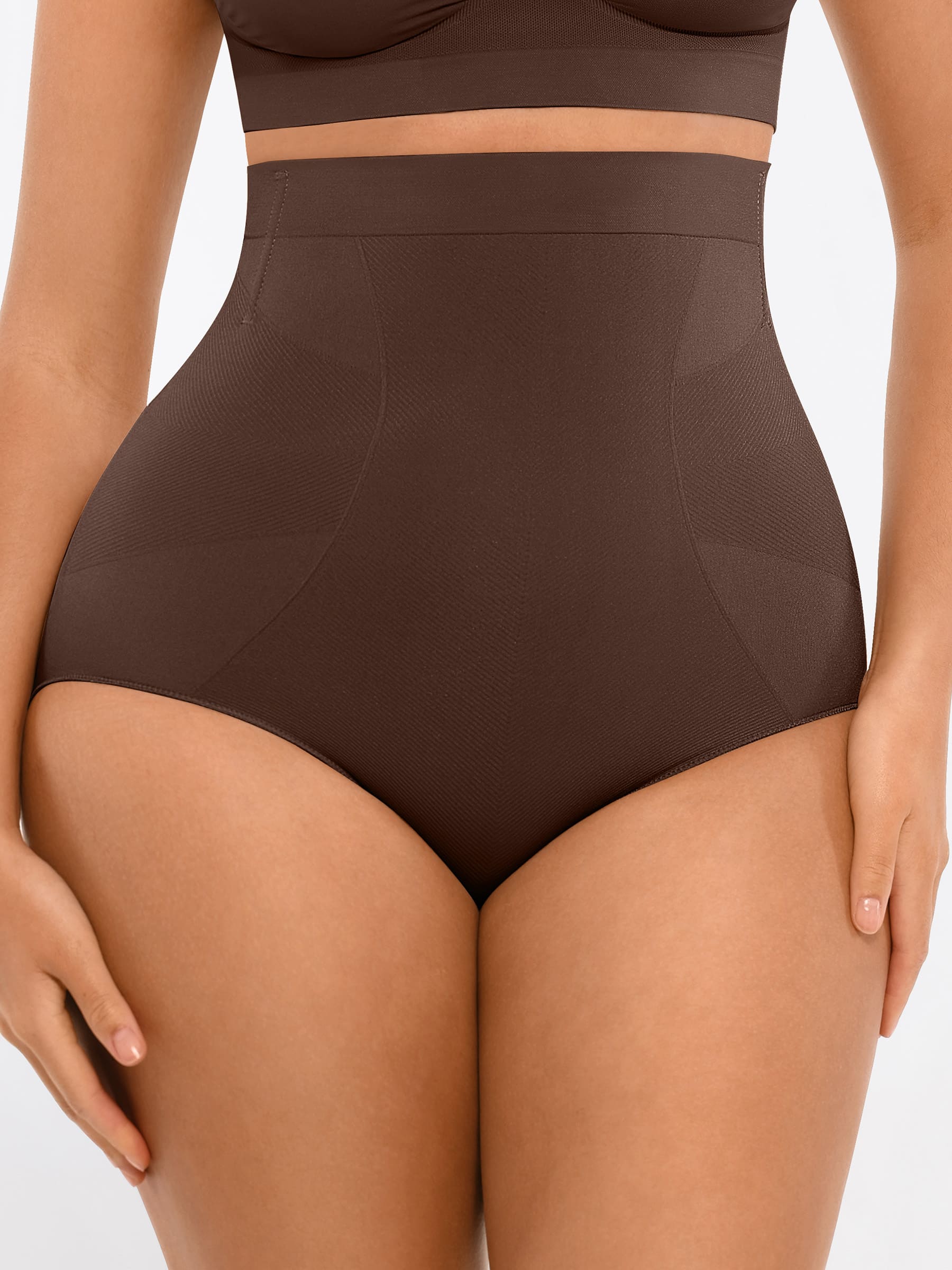 Feelingirl-Seamless-High-Waist-Tummy-Control-with-Anti-Slip-Waistband-&-Antimicrobial-Gusset-Shaping-Panties-Brown