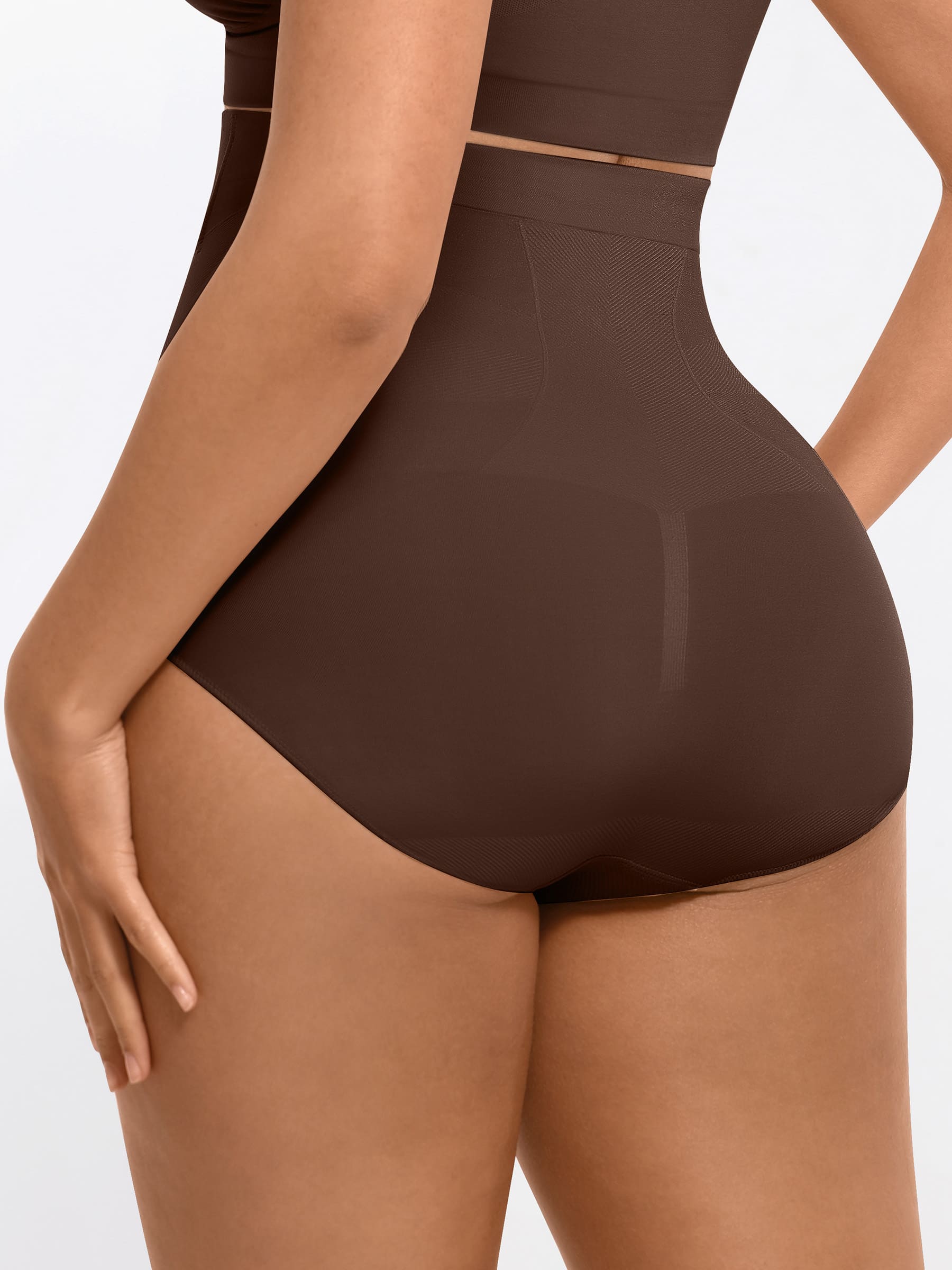 Feelingirl-Seamless-High-Waist-Tummy-Control-with-Anti-Slip-Waistband-&-Antimicrobial-Gusset-Shaping-Panties-Brown