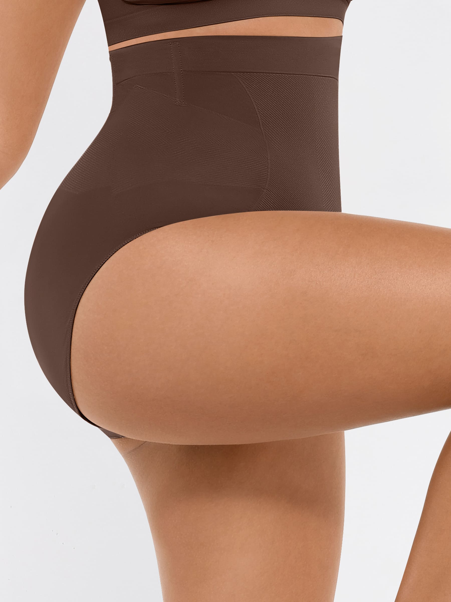 Feelingirl-Seamless-High-Waist-Tummy-Control-with-Anti-Slip-Waistband-&-Antimicrobial-Gusset-Shaping-Panties-Brown