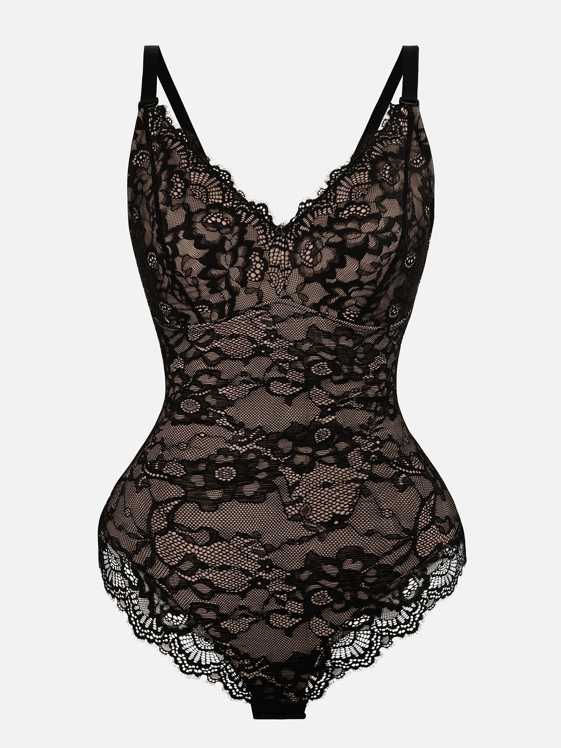 Feelingirl-V-Neck-Bodysuit-with-Lace-Fabric-BK1