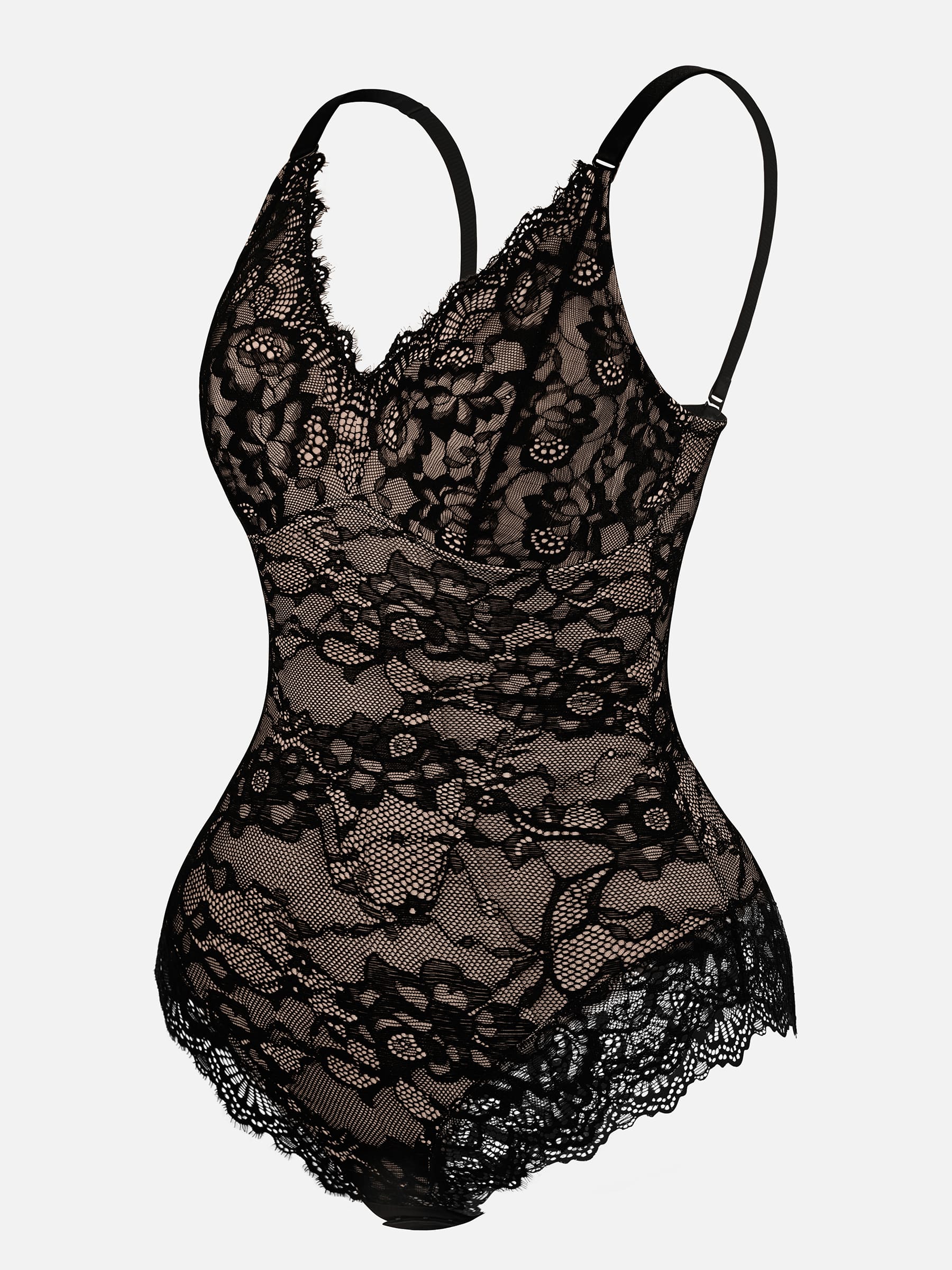 Feelingirl-V-Neck-Bodysuit-with-Lace-Fabric-BK1