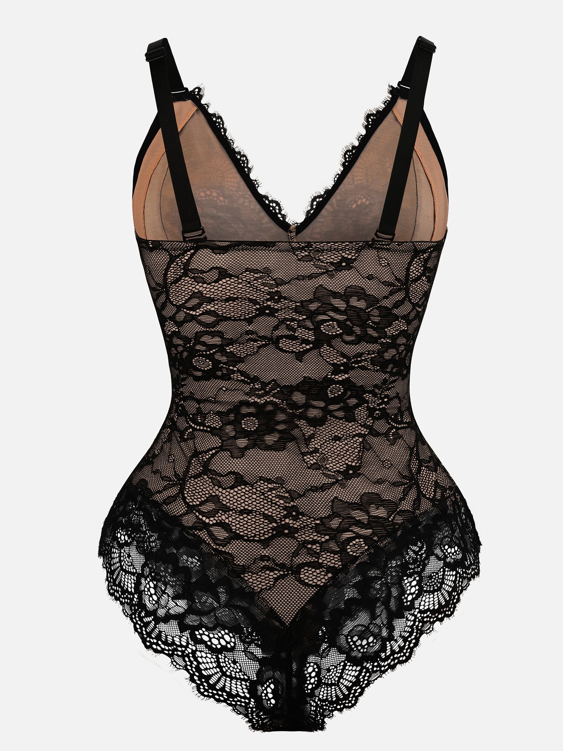 Feelingirl-V-Neck-Bodysuit-with-Lace-Fabric-BK1