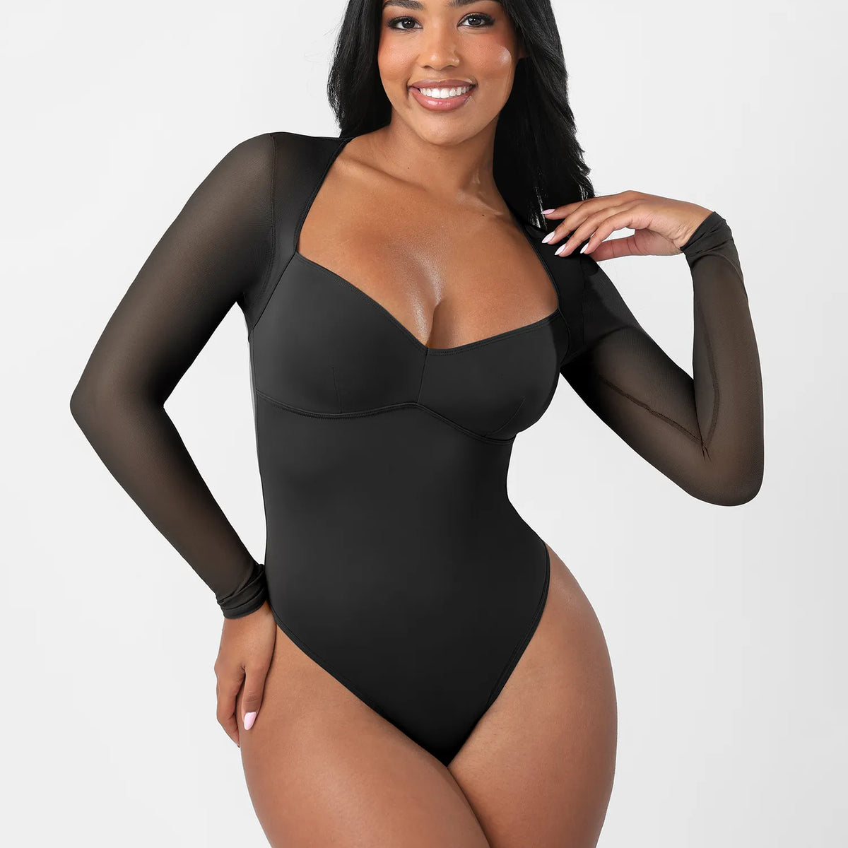 トップス prankproject mesh teleco trim bodysuit Mesh Panel V-Neck Thong Bodysuit