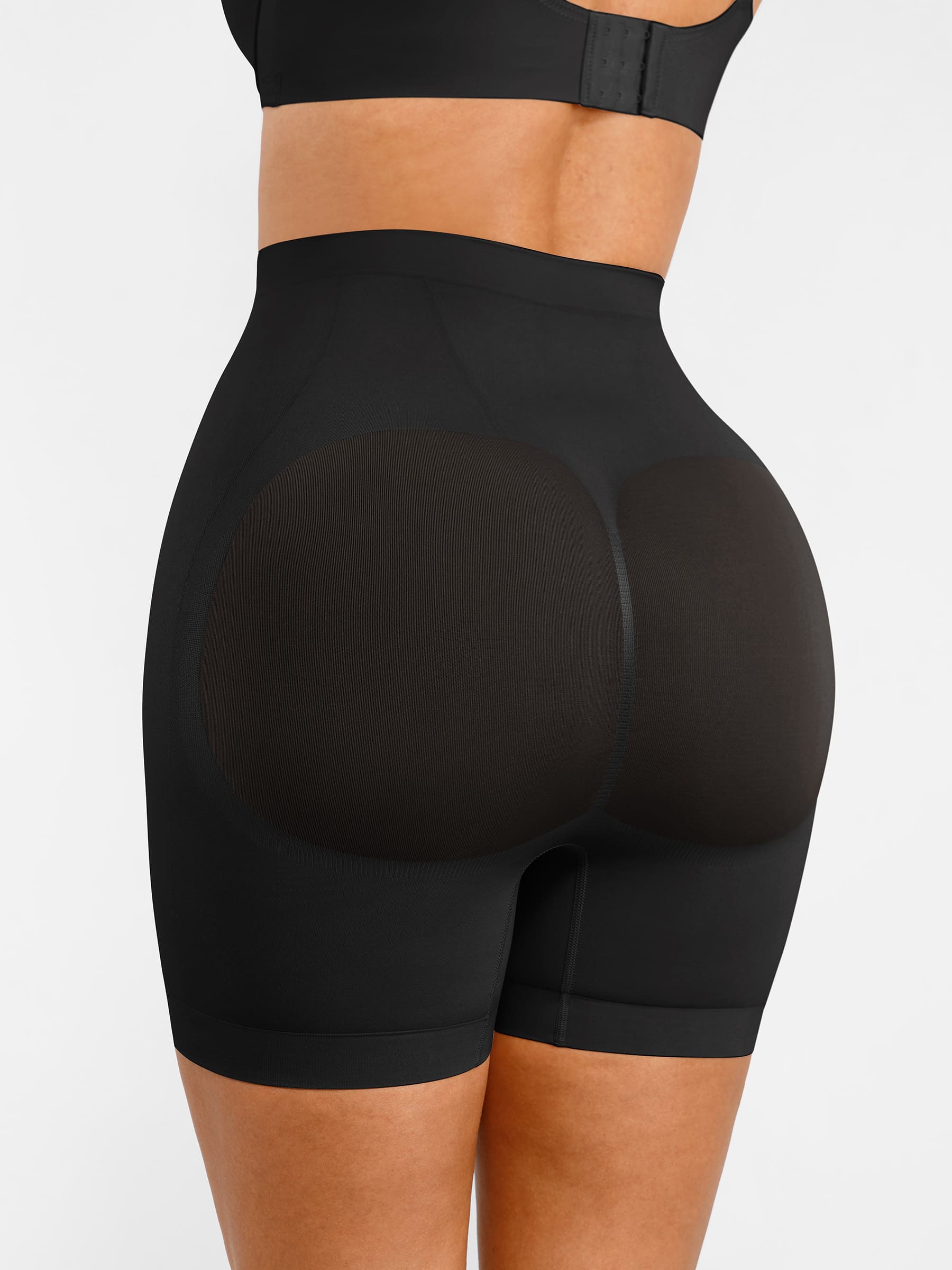 Feelingirl Seamless Comfort Mid-Waist Tummy Control Shaping Shorts - Light Compression & Breathable Design - Black