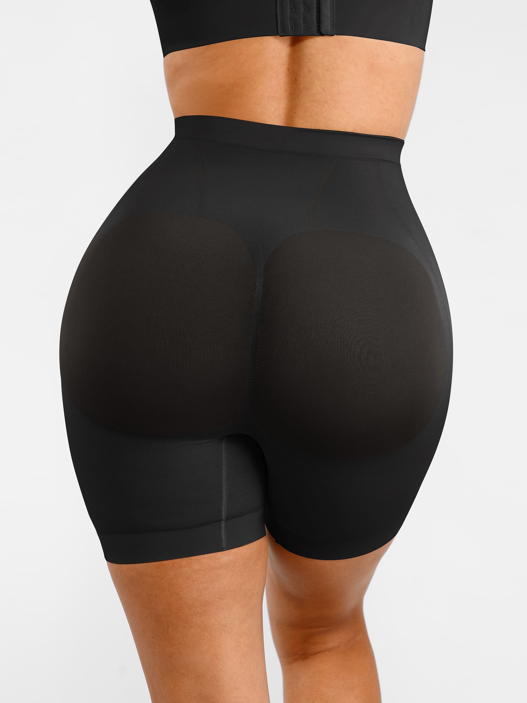 Feelingirl Seamless Comfort Mid-Waist Tummy Control Shaping Shorts - Light Compression & Breathable Design - Black