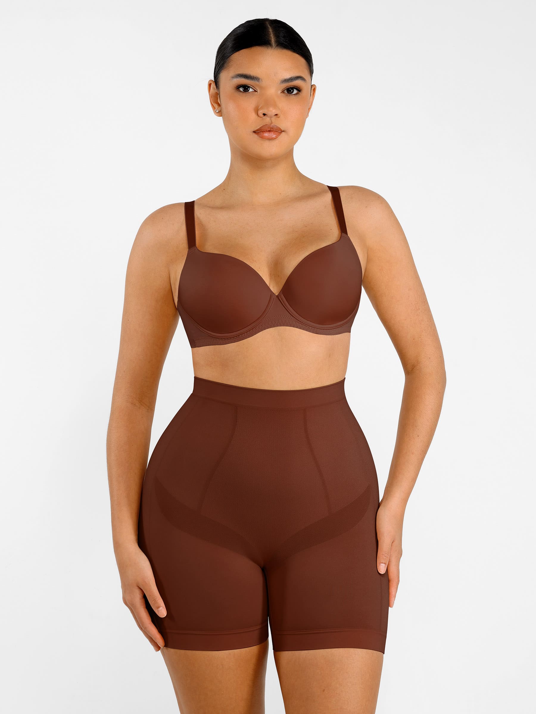 Feelingirl Seamless Comfort Mid-Waist Tummy Control Shaping Shorts - Light Compression & Breathable Design - Mocca