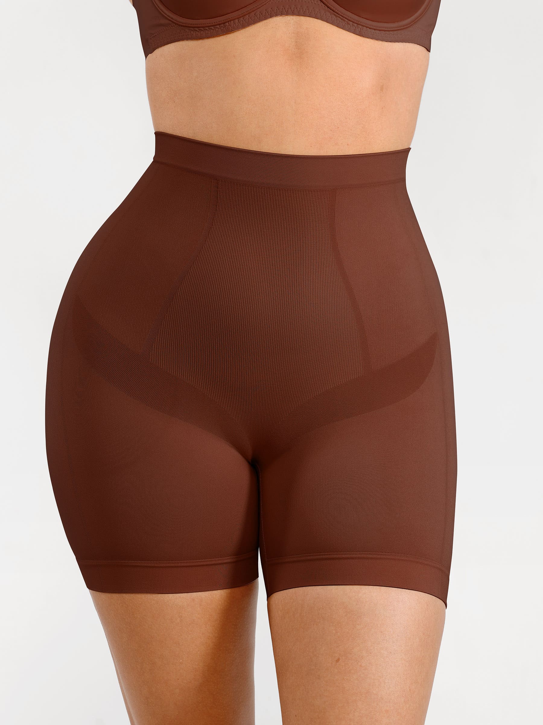 Feelingirl Seamless Comfort Mid-Waist Tummy Control Shaping Shorts - Light Compression & Breathable Design - Mocca