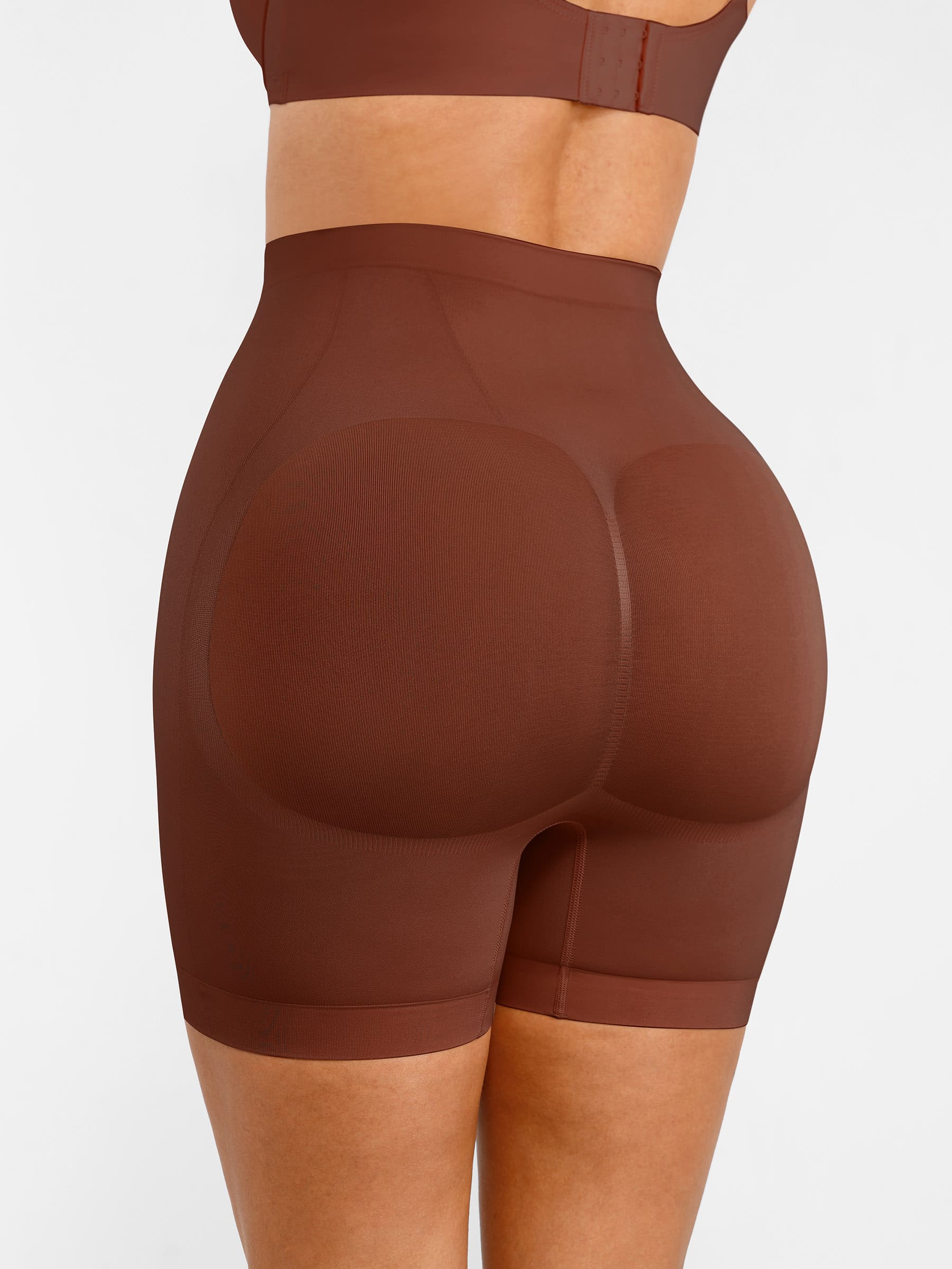 Feelingirl Seamless Comfort Mid-Waist Tummy Control Shaping Shorts - Light Compression & Breathable Design - Mocca