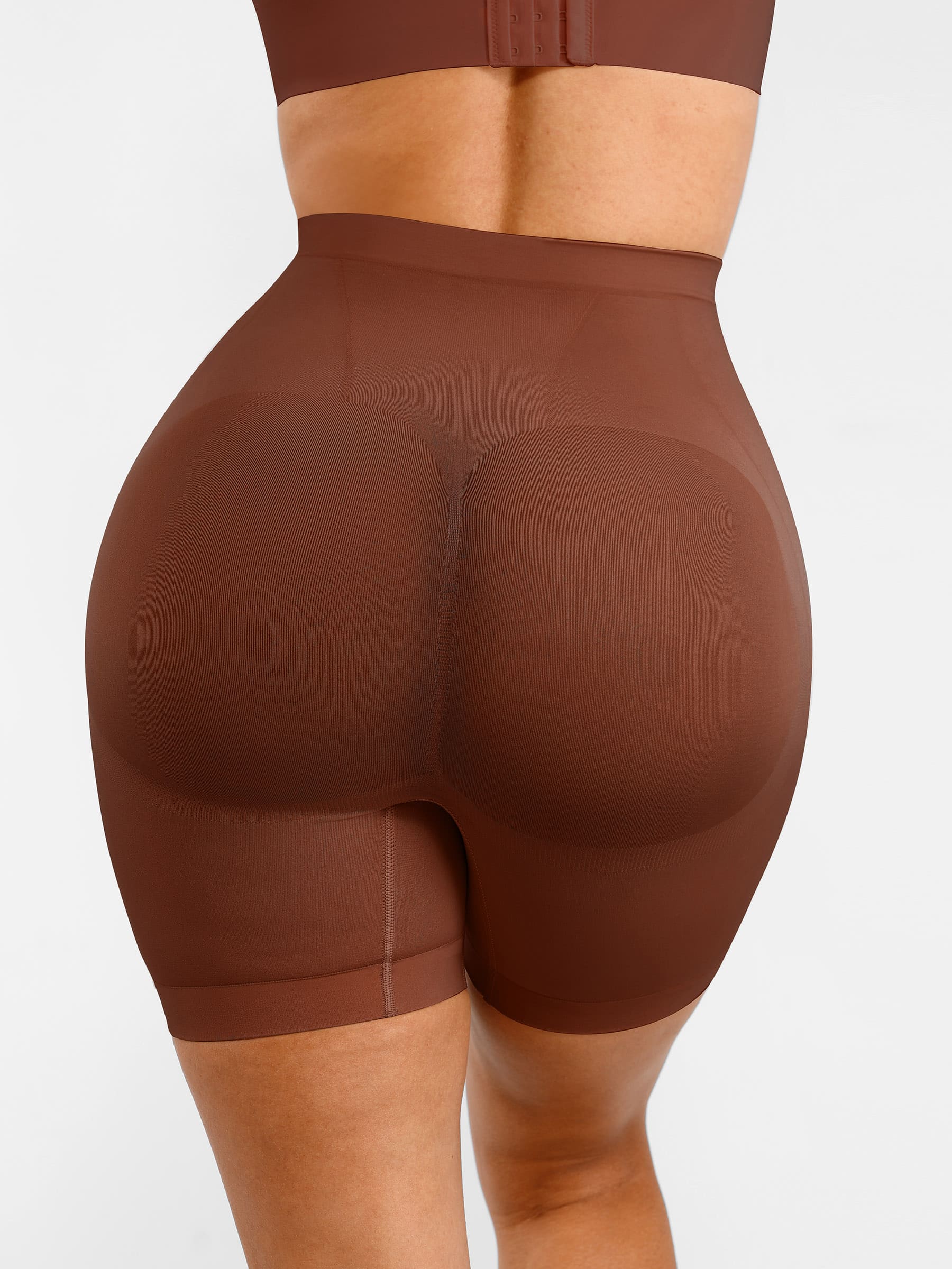 Feelingirl Seamless Comfort Mid-Waist Tummy Control Shaping Shorts - Light Compression & Breathable Design - Mocca