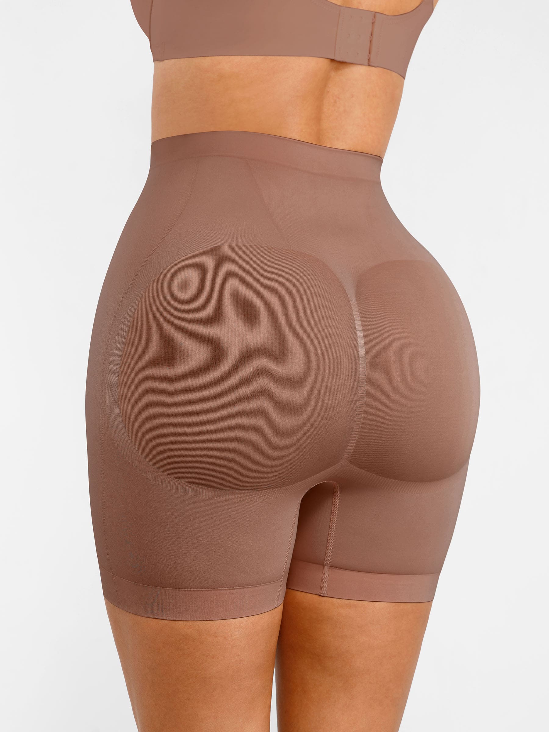 Feelingirl Seamless Comfort Mid-Waist Tummy Control Shaping Shorts - Light Compression & Breathable Design - Light Coffee