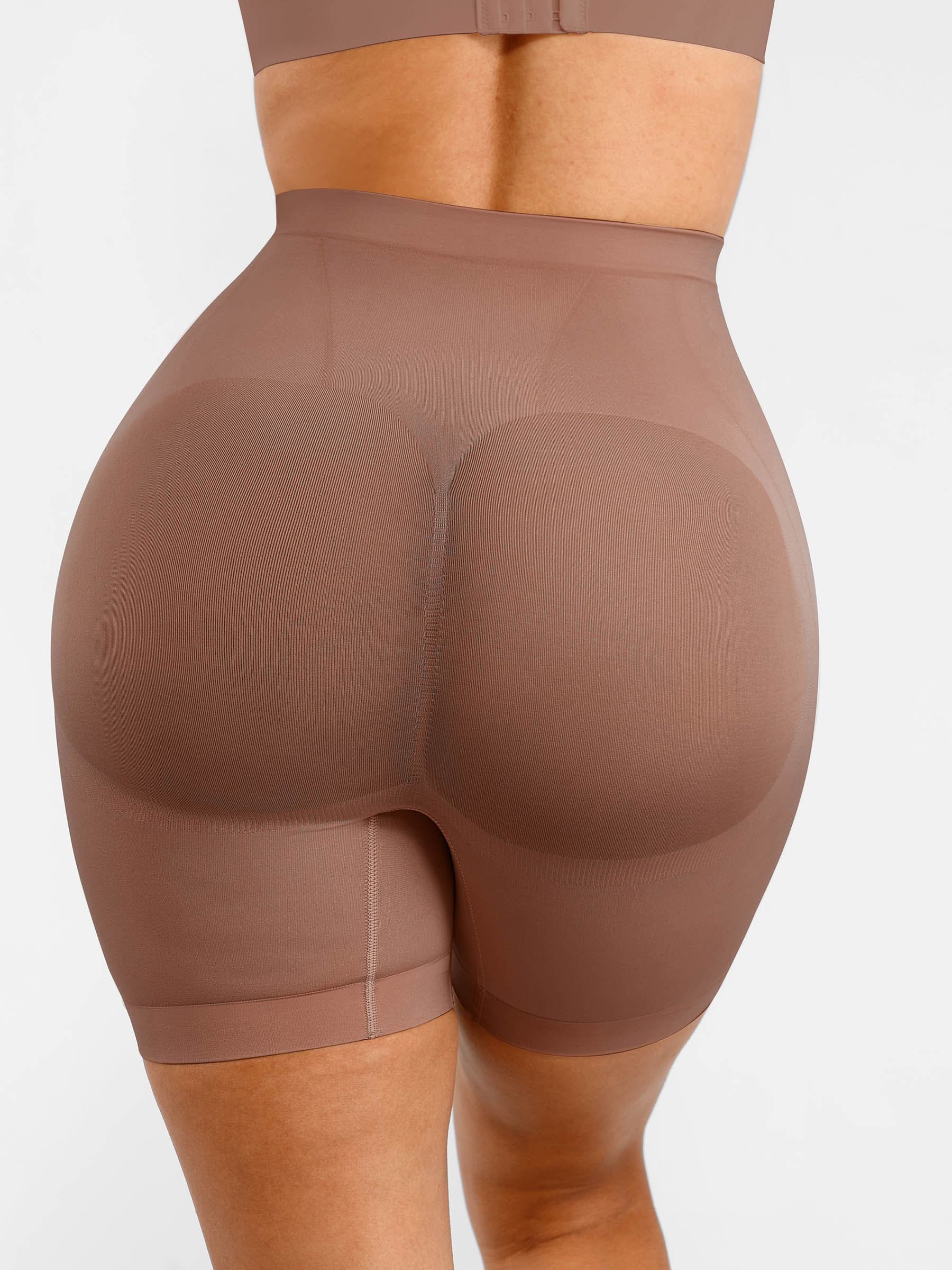 Feelingirl Seamless Comfort Mid-Waist Tummy Control Shaping Shorts - Light Compression & Breathable Design - Light Coffee