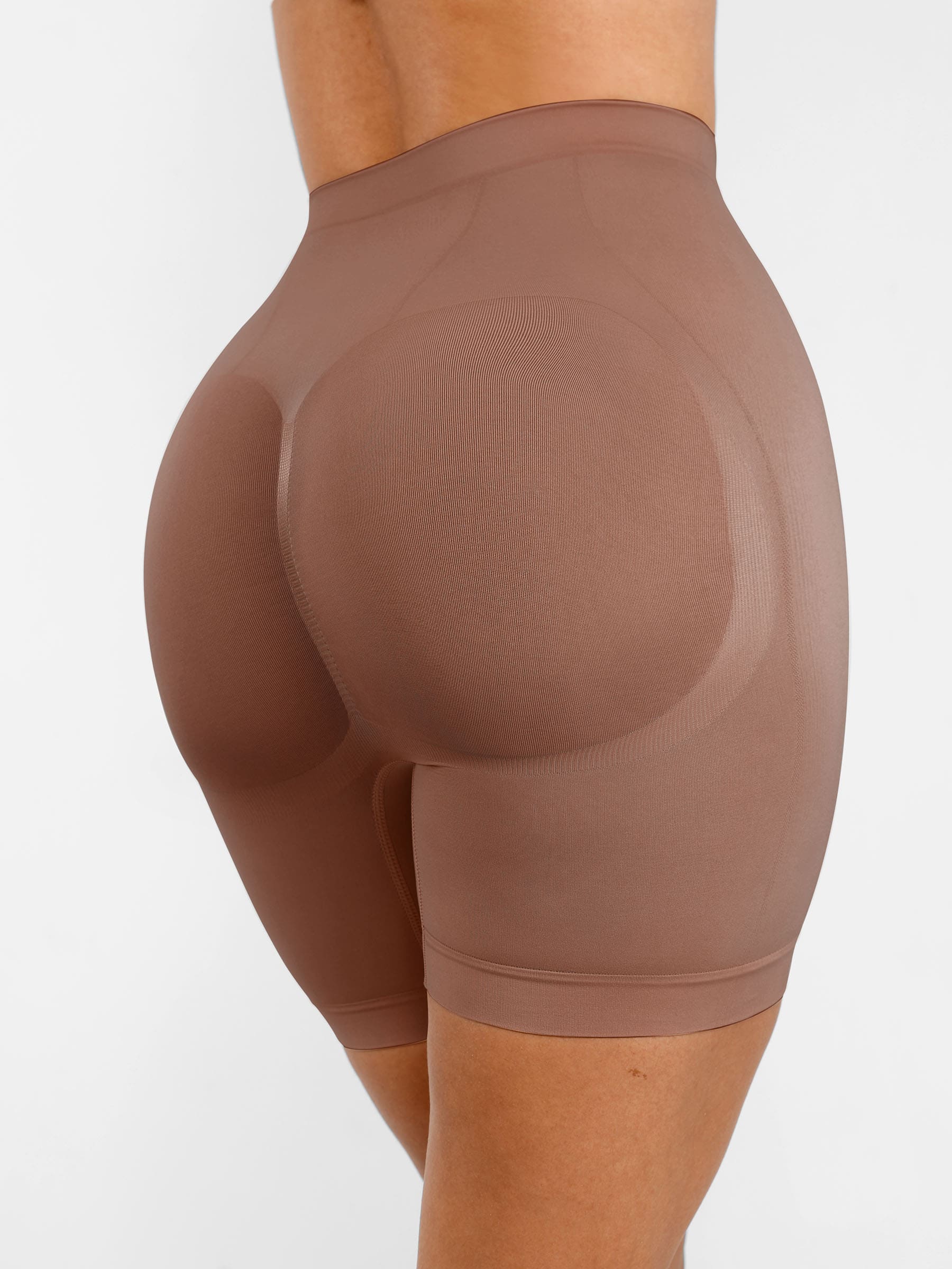 Feelingirl Seamless Comfort Mid-Waist Tummy Control Shaping Shorts - Light Compression & Breathable Design - Light Coffee