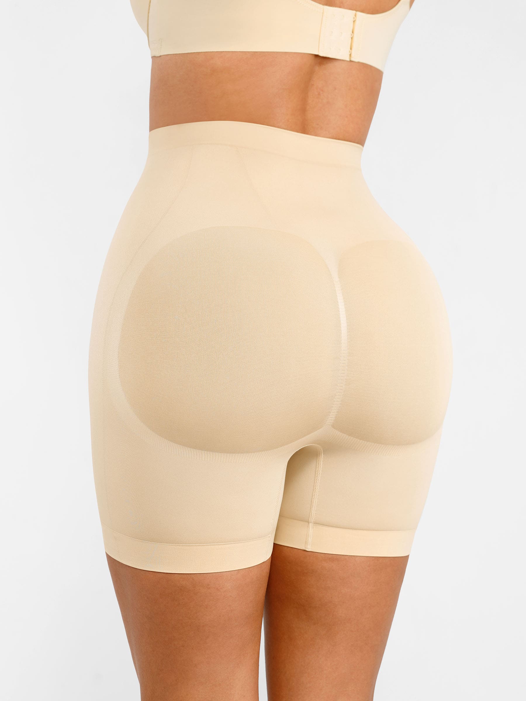 Feelingirl Seamless Comfort Mid-Waist Tummy Control Shaping Shorts - Light Compression & Breathable Design - Light Beige