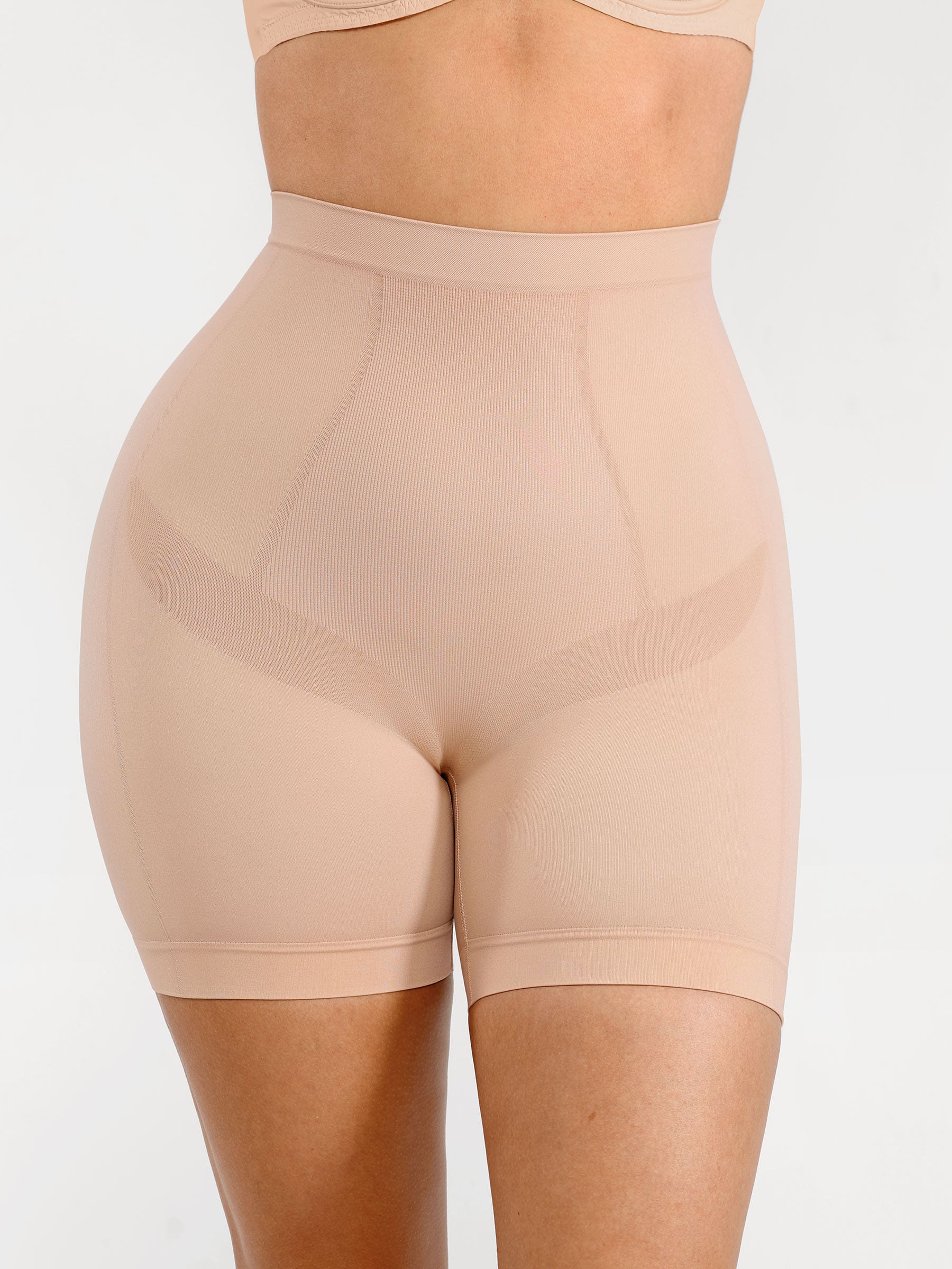 Feelingirl Seamless Comfort Mid-Waist Tummy Control Shaping Shorts - Light Compression & Breathable Design - Pink Skin