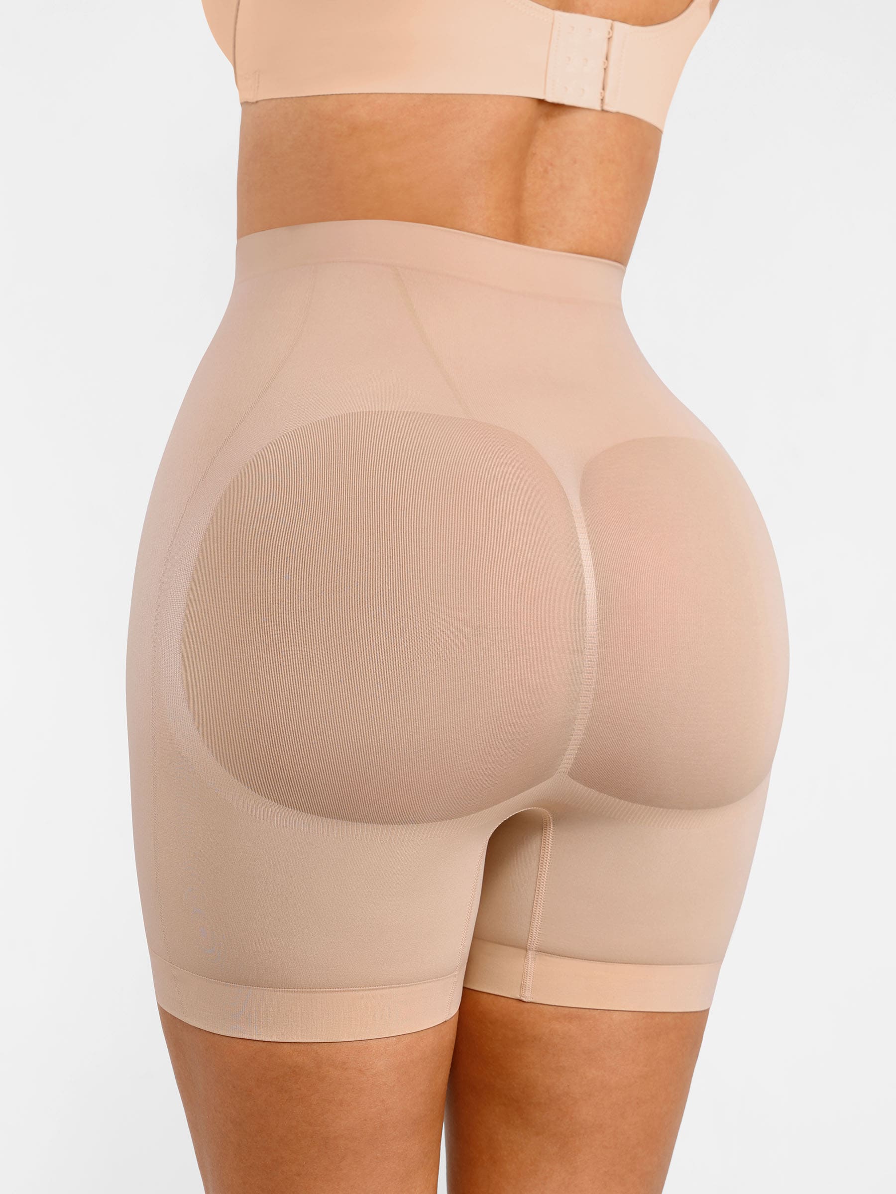 Feelingirl Seamless Comfort Mid-Waist Tummy Control Shaping Shorts - Light Compression & Breathable Design - Pink Skin