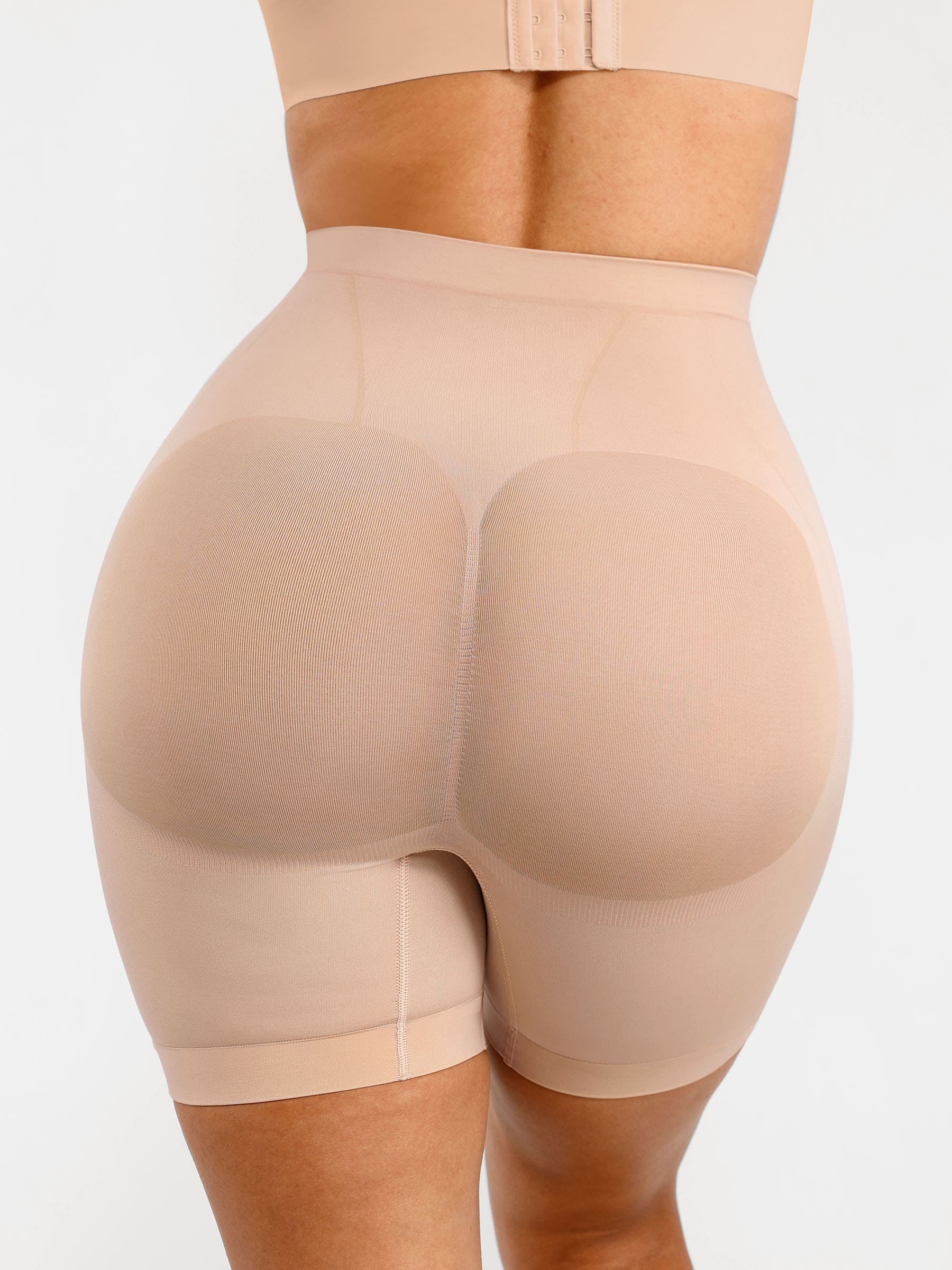 Feelingirl Seamless Comfort Mid-Waist Tummy Control Shaping Shorts - Light Compression & Breathable Design - Pink Skin