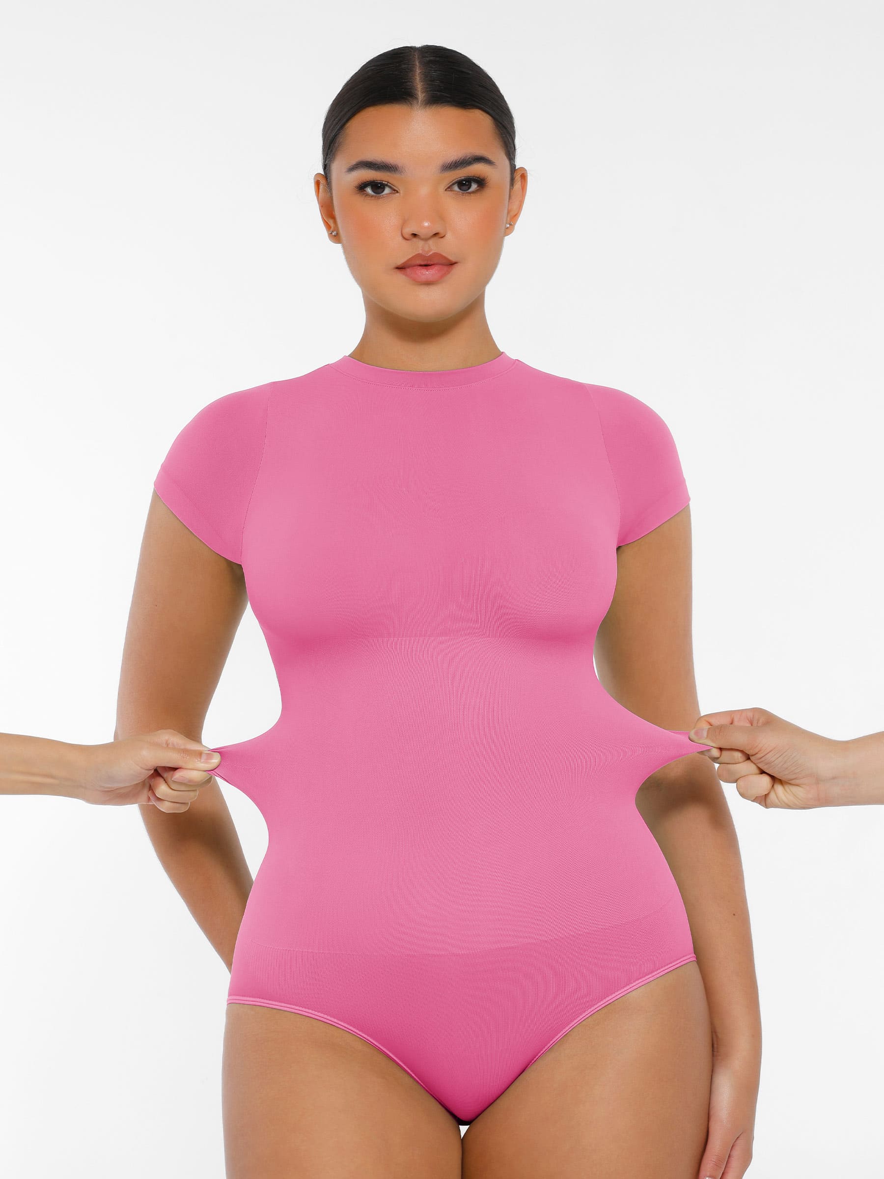 Feelingirl-SeamlessButtery-Soft Tummy-Control High-Waisted Sculpting Hip Bodysuit with Easy-Closure -Pink