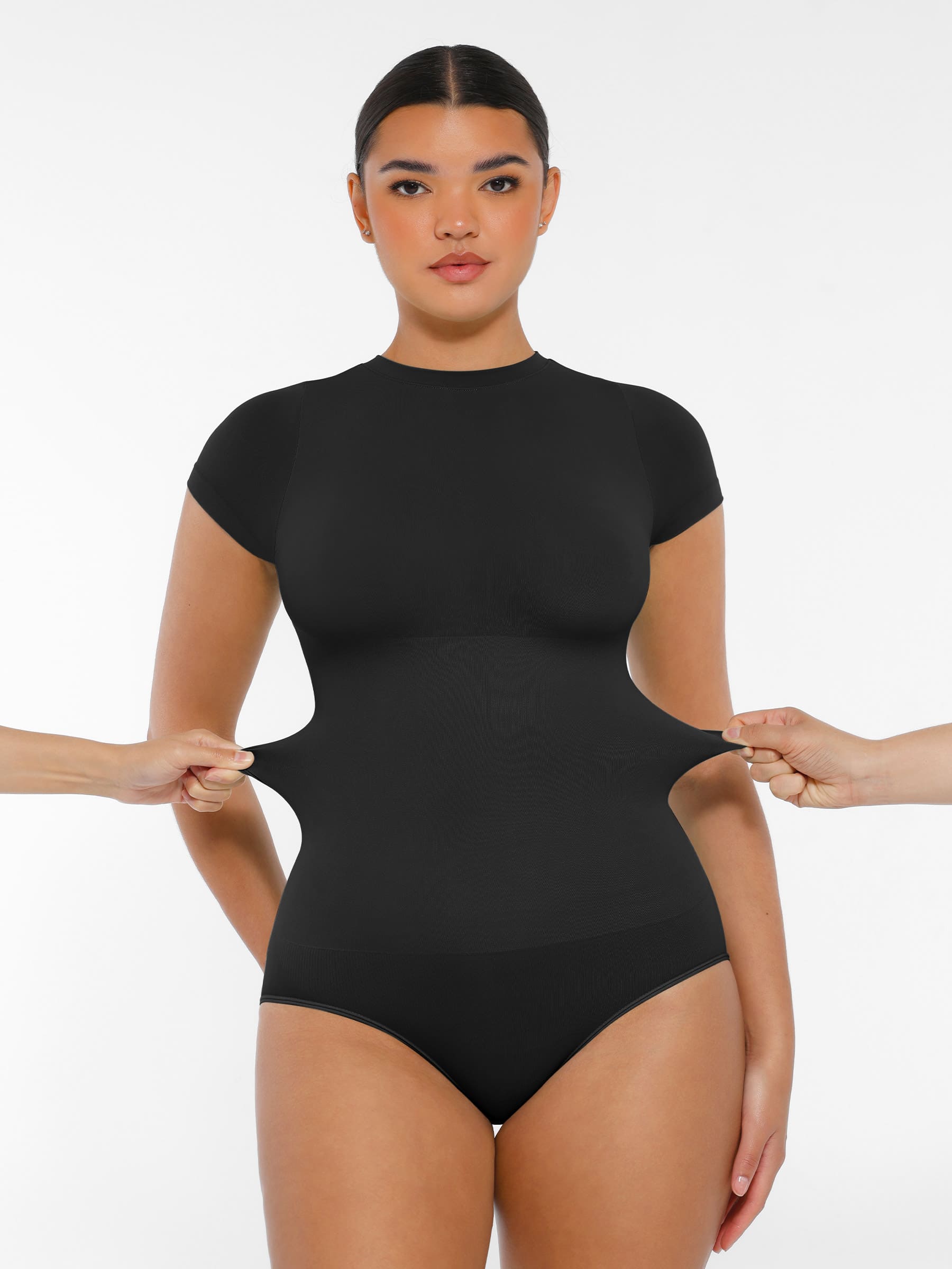 Feelingirl-SeamlessButtery-Soft Tummy-Control High-Waisted Sculpting Hip Bodysuit with Easy-Closure - Black