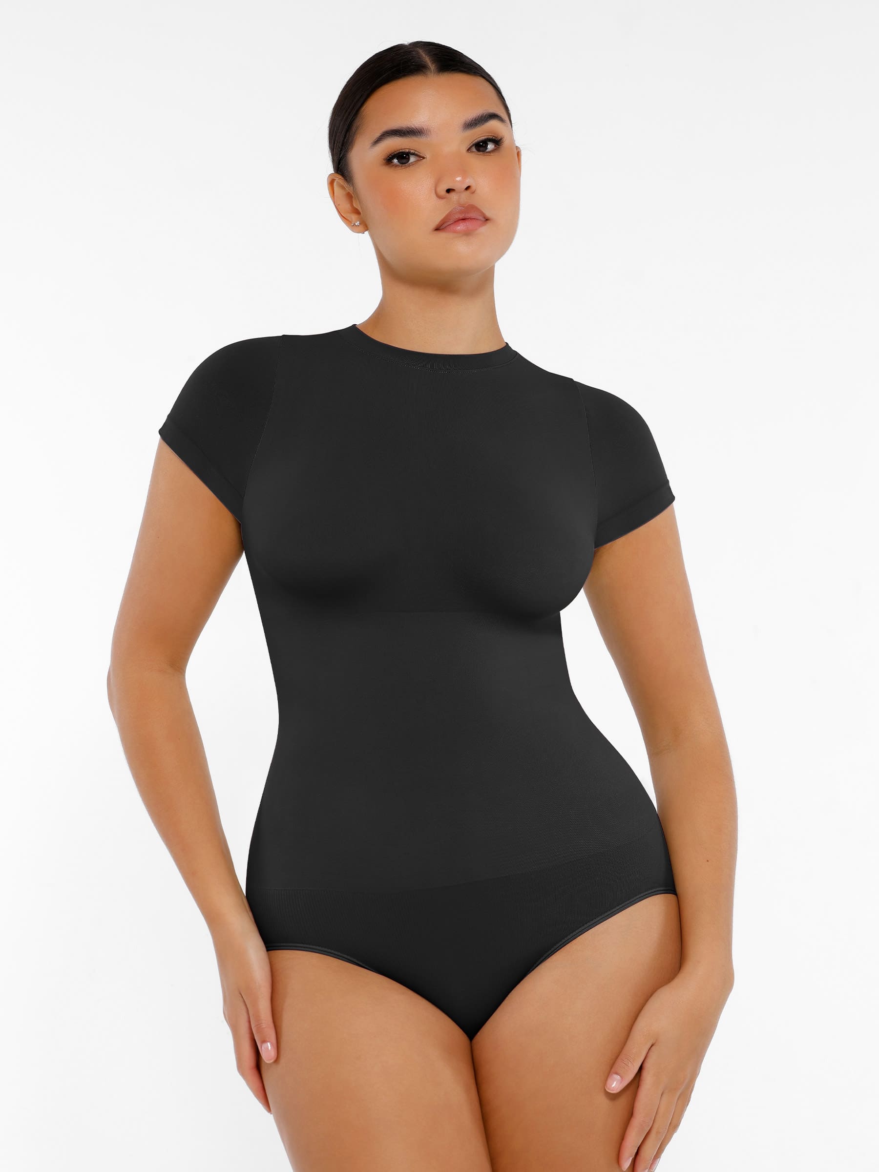 Feelingirl-SeamlessButtery-Soft Tummy-Control High-Waisted Sculpting Hip Bodysuit with Easy-Closure - Black