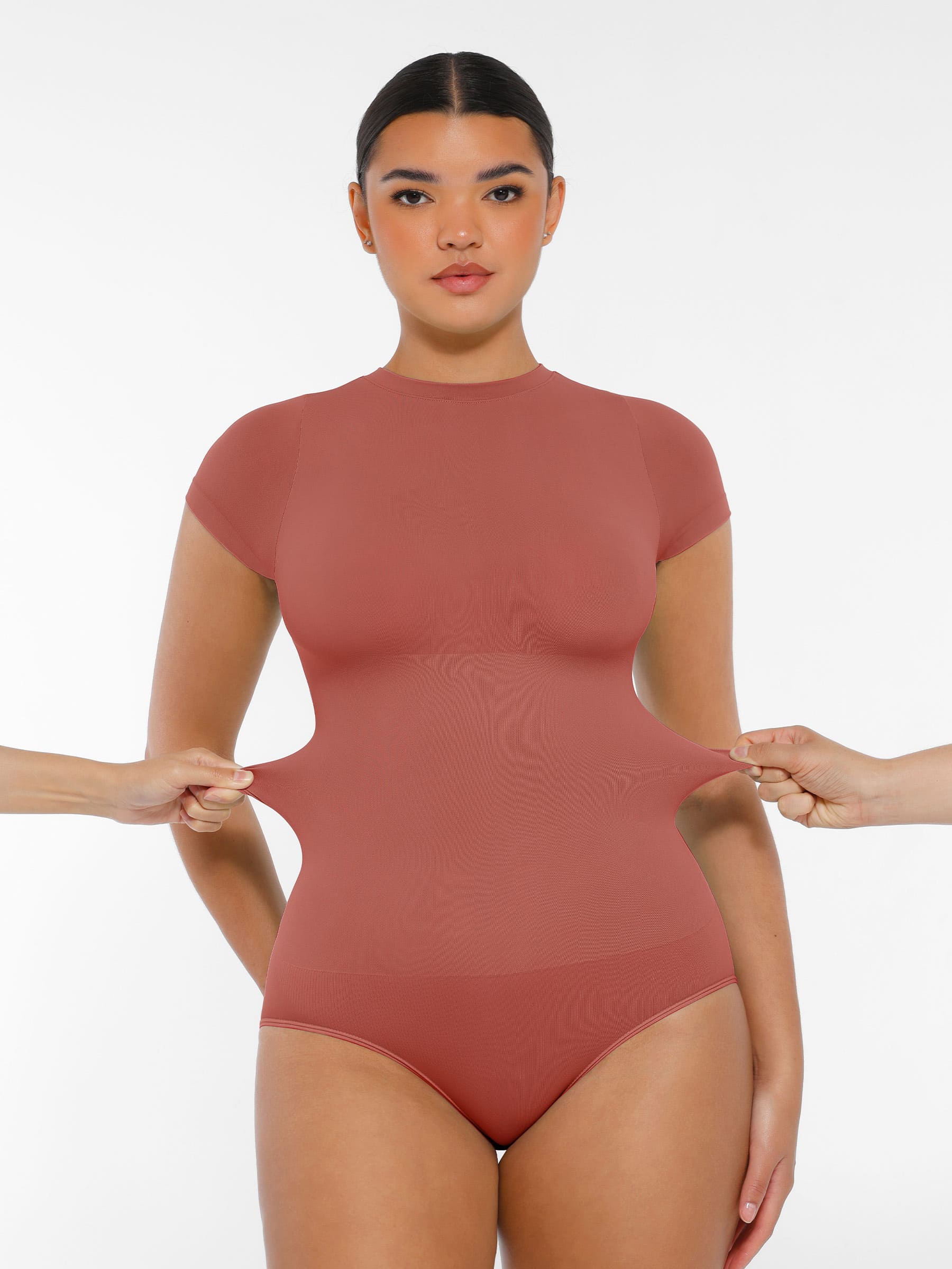 Feelingirl-SeamlessButtery-Soft Tummy-Control High-Waisted Sculpting Hip Bodysuit with Easy-Closure - Red