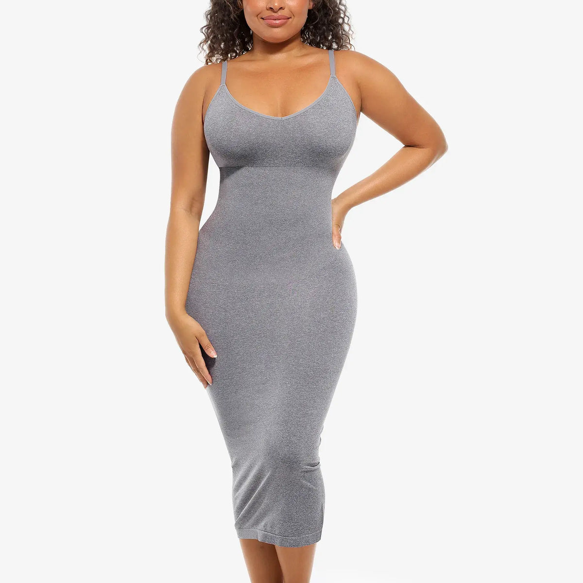 Feelingirl Seamless Slimming Dress with Built-in Shapewear, Tummy Control Padded Bodycon, Everyday Lounge Dress, Gray / M/L