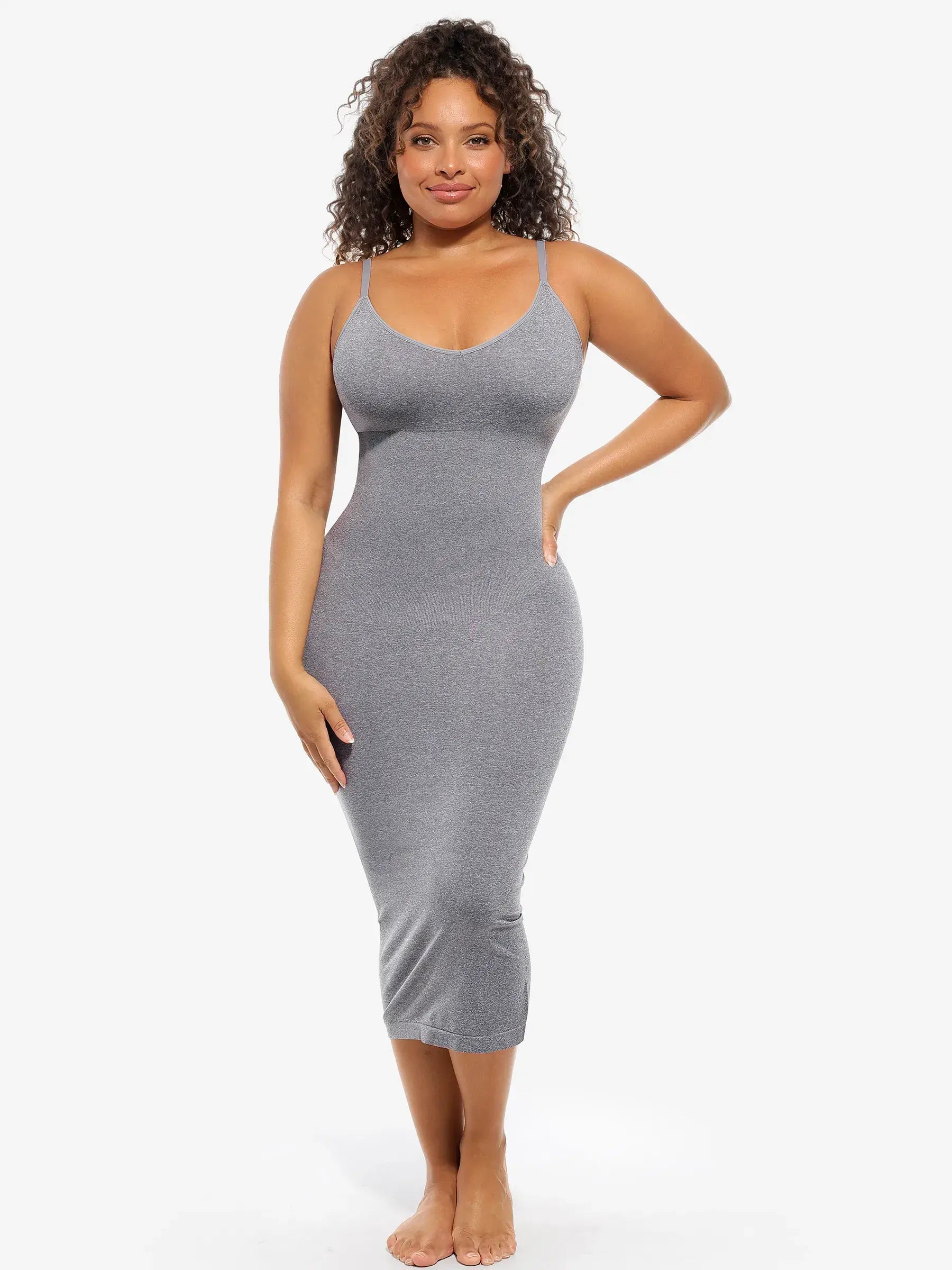 Feelingirl Seamless Slimming Dress with Built-in Shapewear, Tummy Control Padded Bodycon, Everyday Lounge Dress, Gray / M/L