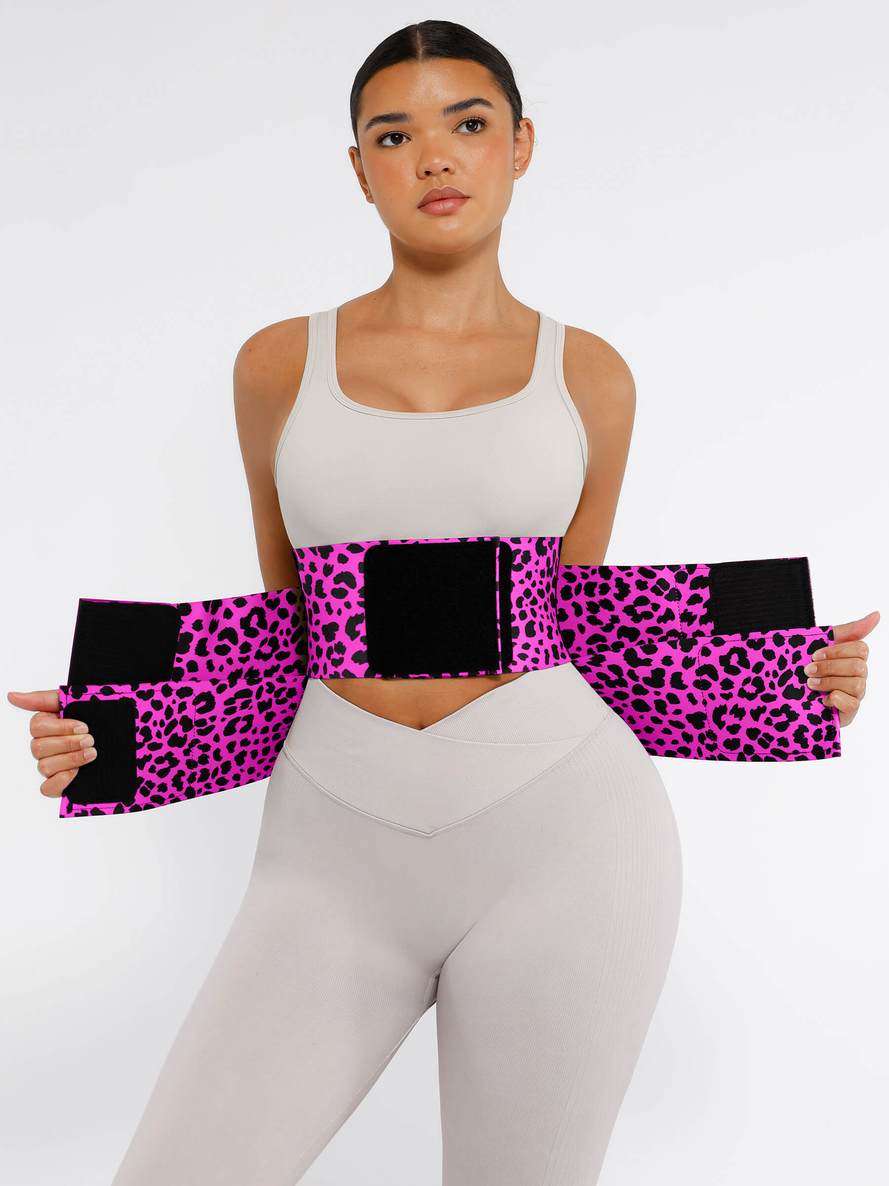 Feelingirl Resilience Perspire Belt - 3-Belt Design Tummy Control Waist Trainer - Pink Leopard