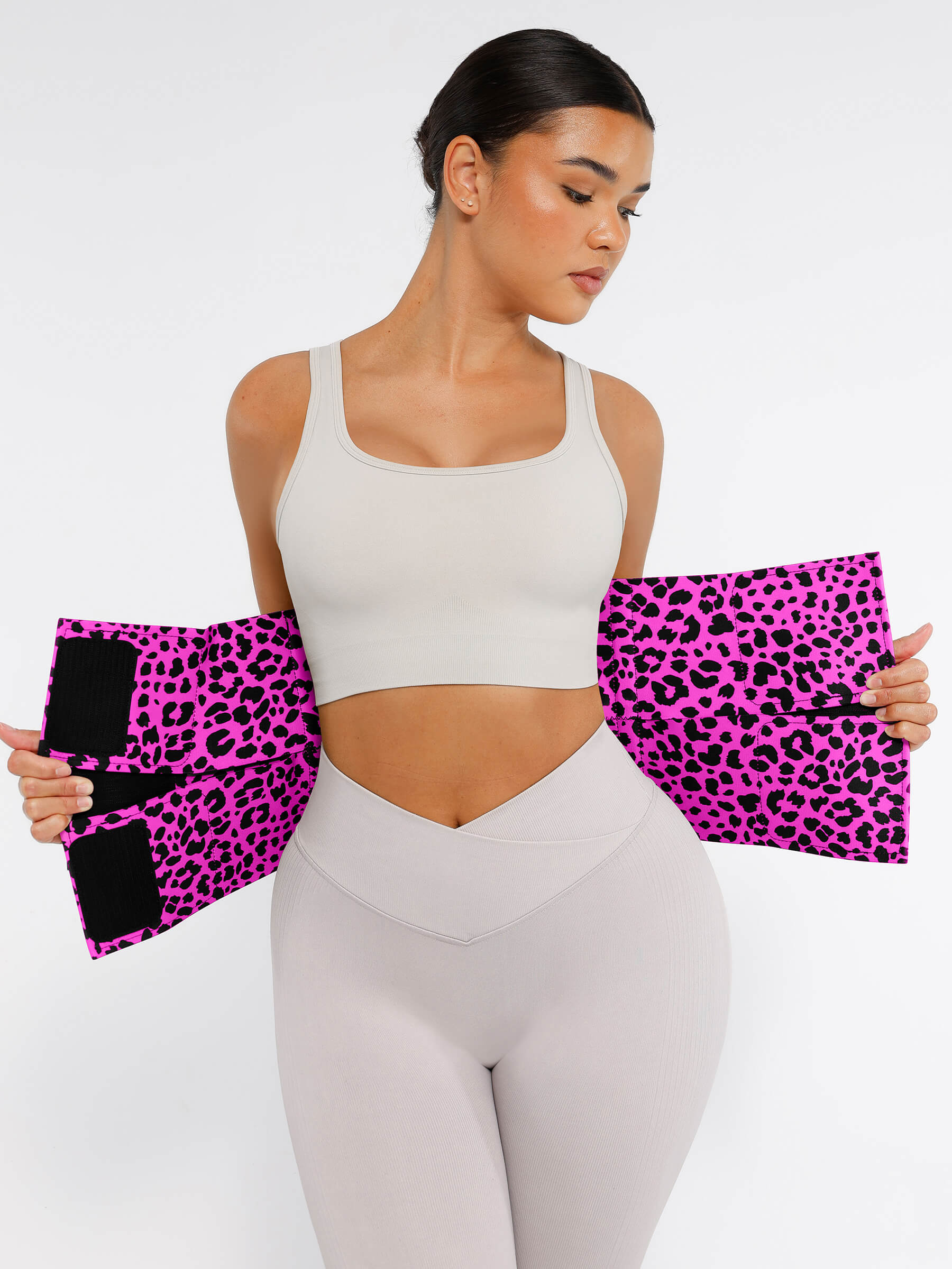 Feelingirl Resilience Perspire Belt - 3-Belt Design Tummy Control Waist Trainer - Pink Leopard