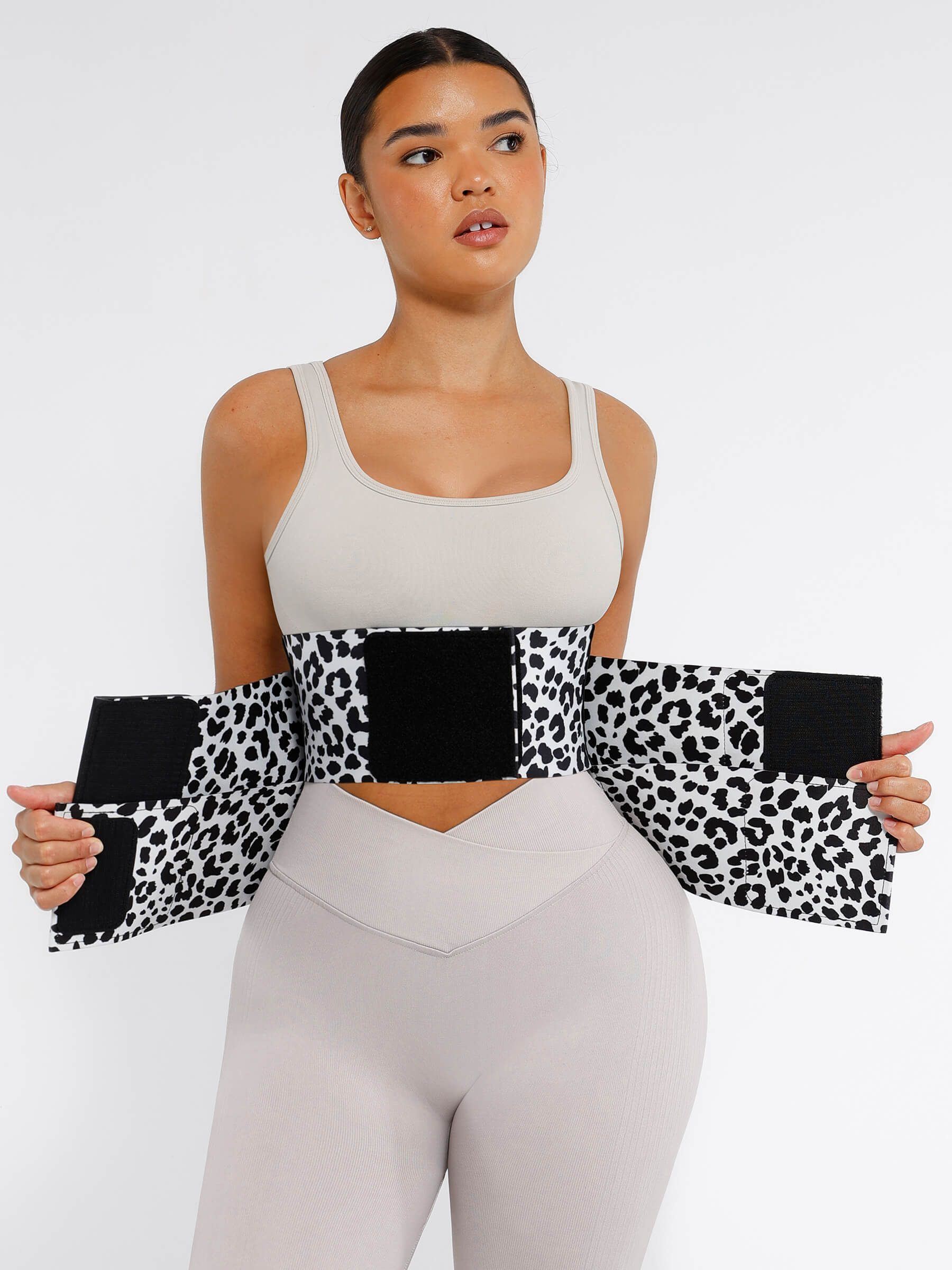 Feelingirl Triple Wrap Tummy Control Waist Trainer Belt - High Compression Shapewear - White Leopard