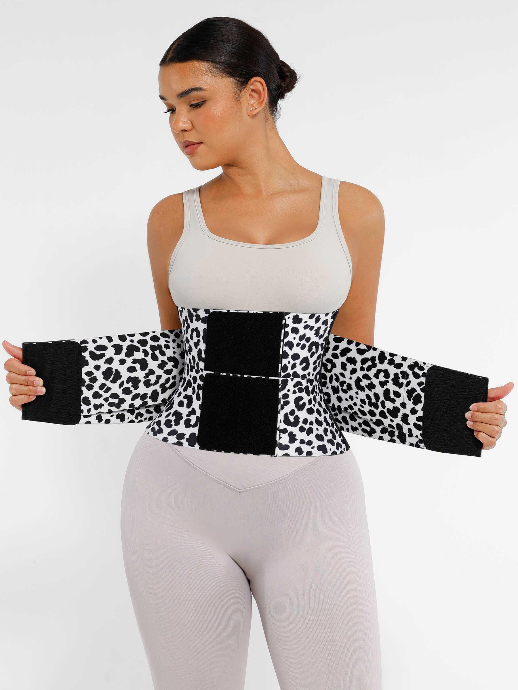 Feelingirl Triple Wrap Tummy Control Waist Trainer Belt - High Compression Shapewear - White Leopard