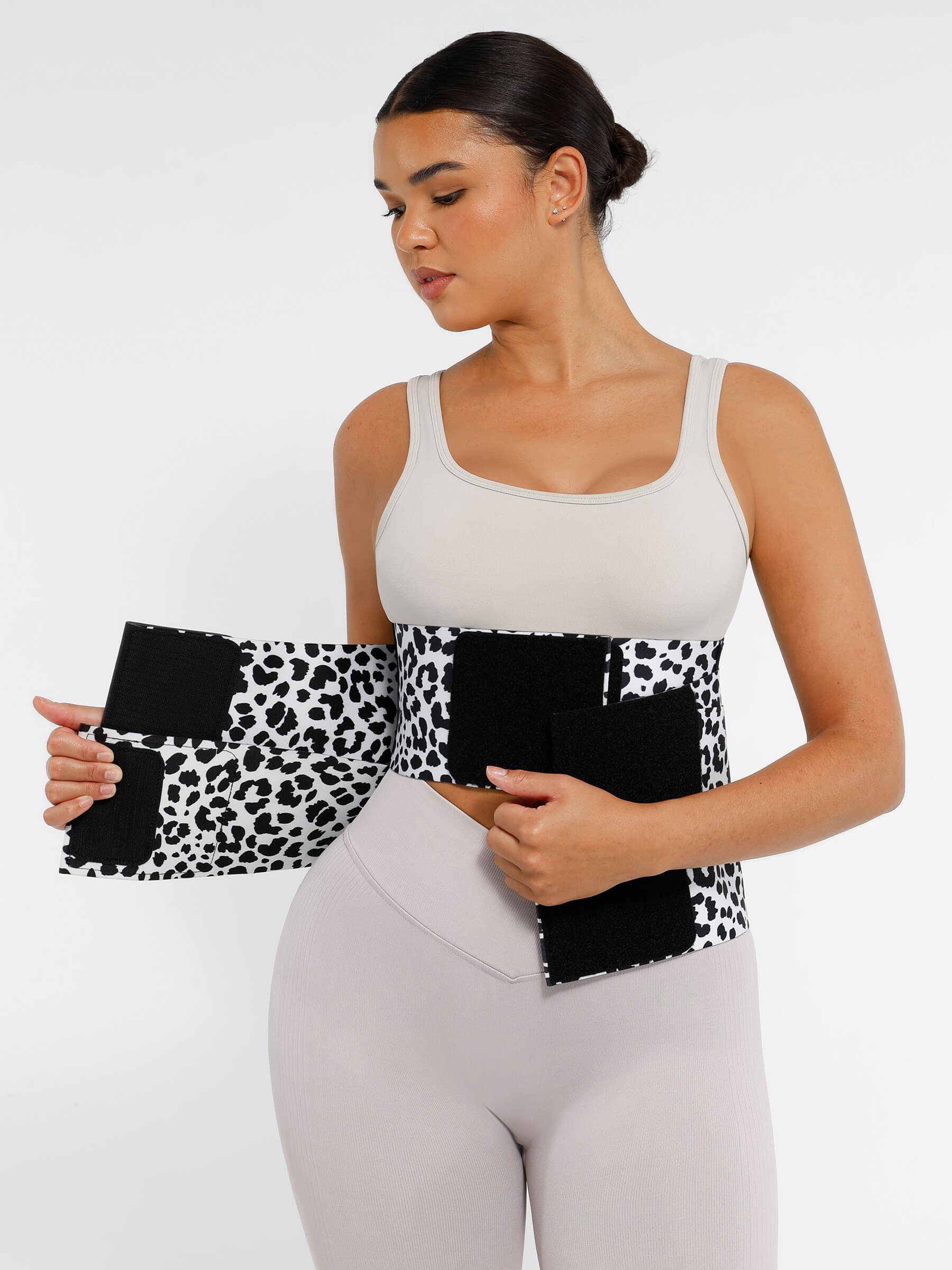 Feelingirl Triple Wrap Tummy Control Waist Trainer Belt - High Compression Shapewear - White Leopard