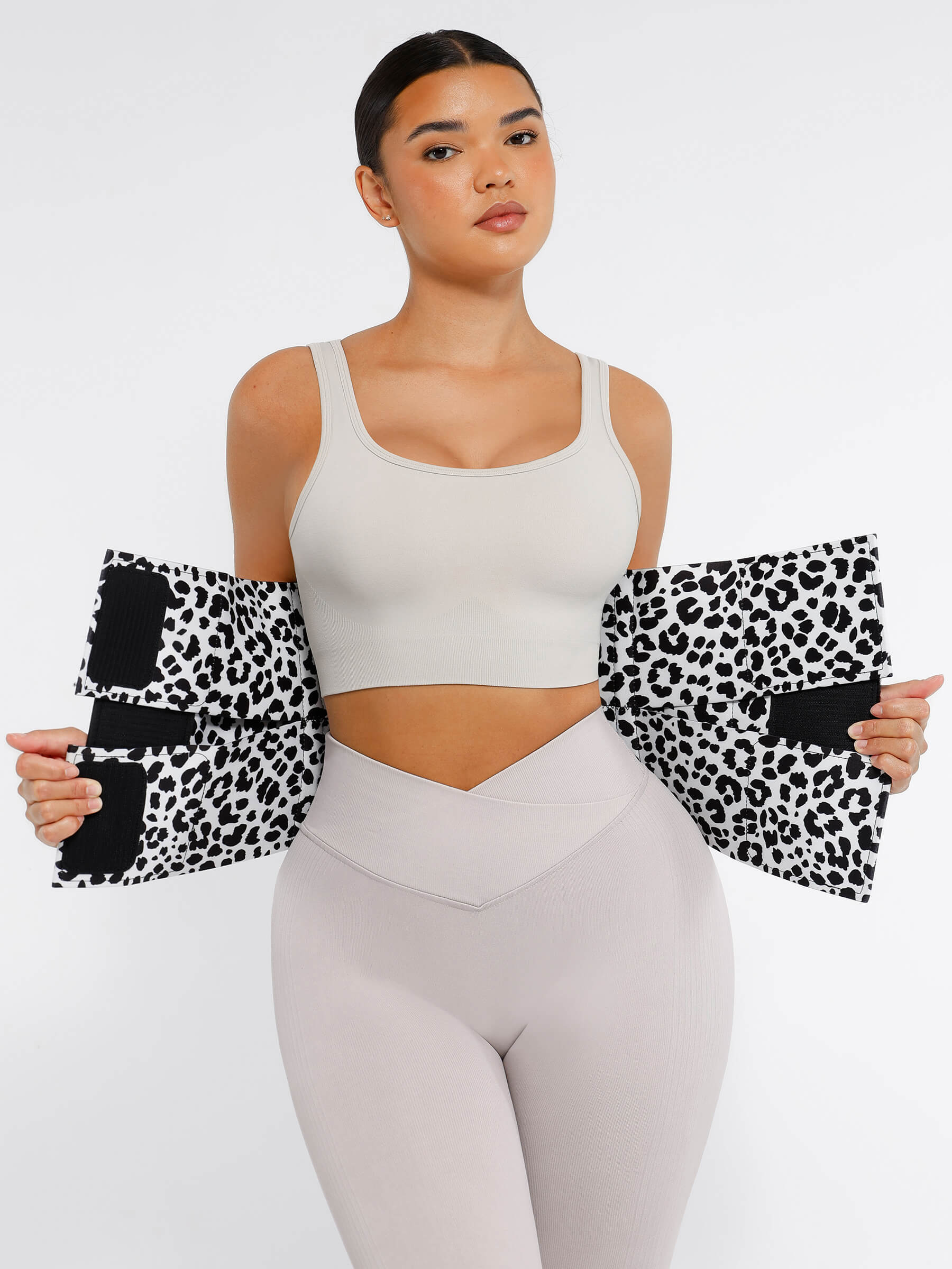 Feelingirl Triple Wrap Tummy Control Waist Trainer Belt - High Compression Shapewear - White Leopard