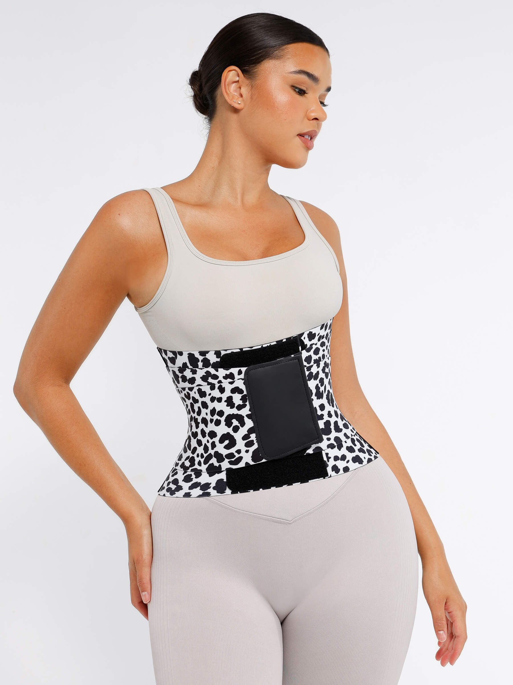 Feelingirl Triple Wrap Tummy Control Waist Trainer Belt - High Compression Shapewear - White Leopard