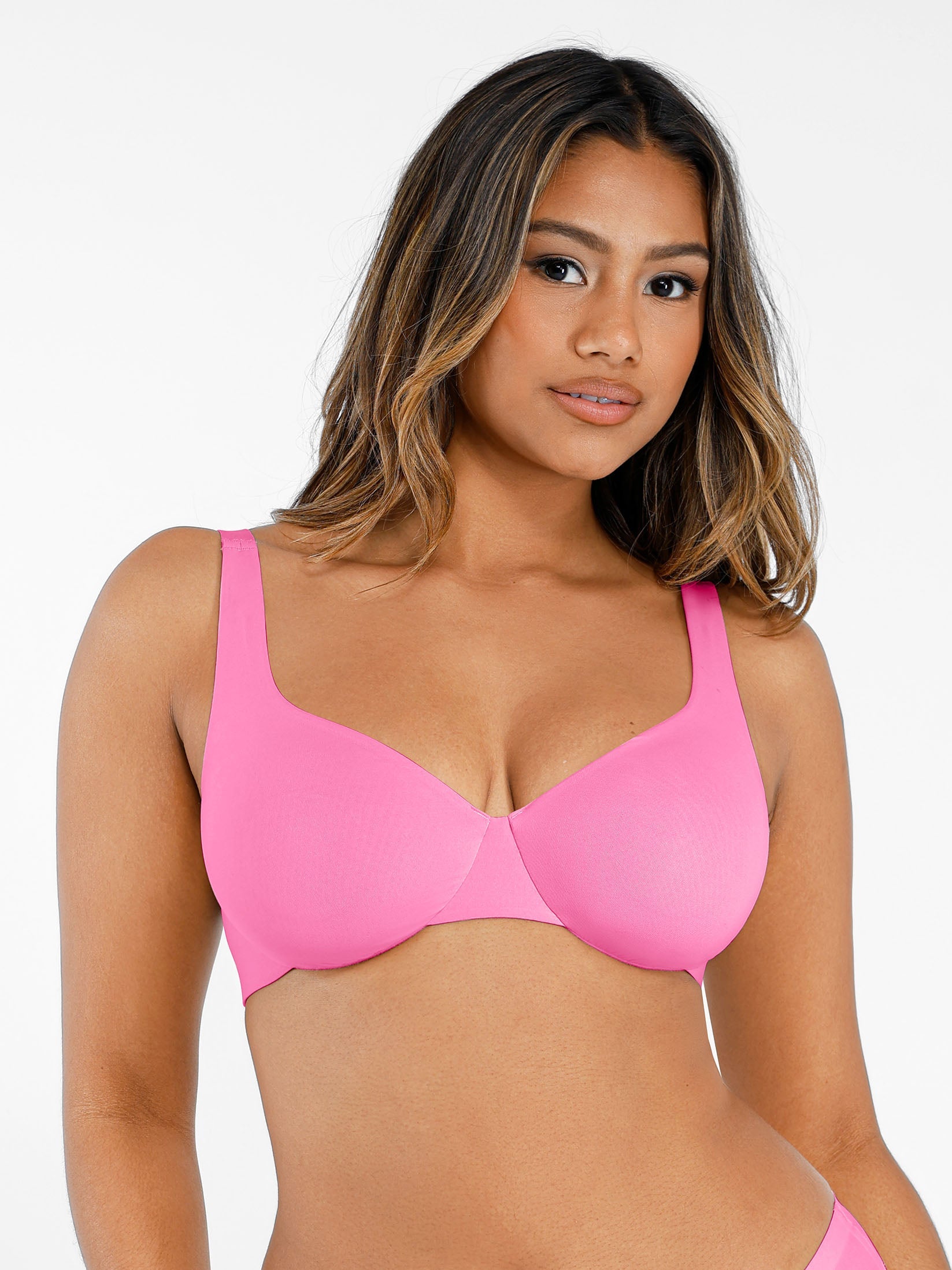 Feelingirl-Deep-V-Push-Up-with-Triple-Layer-Seamless-Design-Side-Support-&-Wide-Adjustable-Straps-Bra-Pink