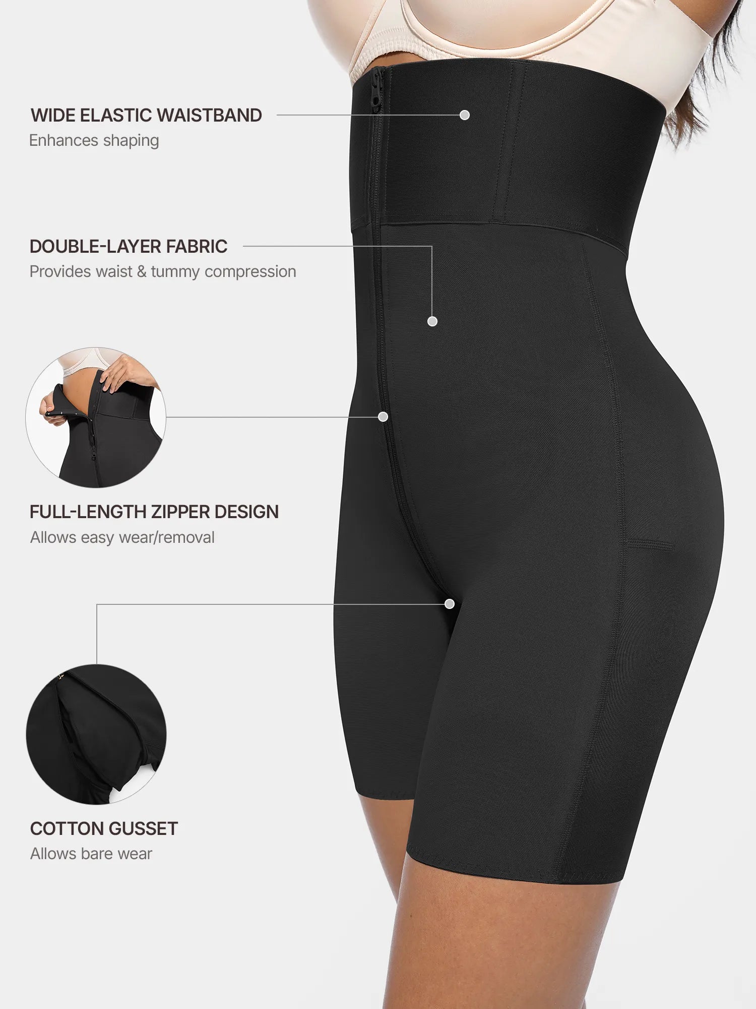 Feelingirl Wide Waistband Tummy Control Butt Lifting Shaping Shorts