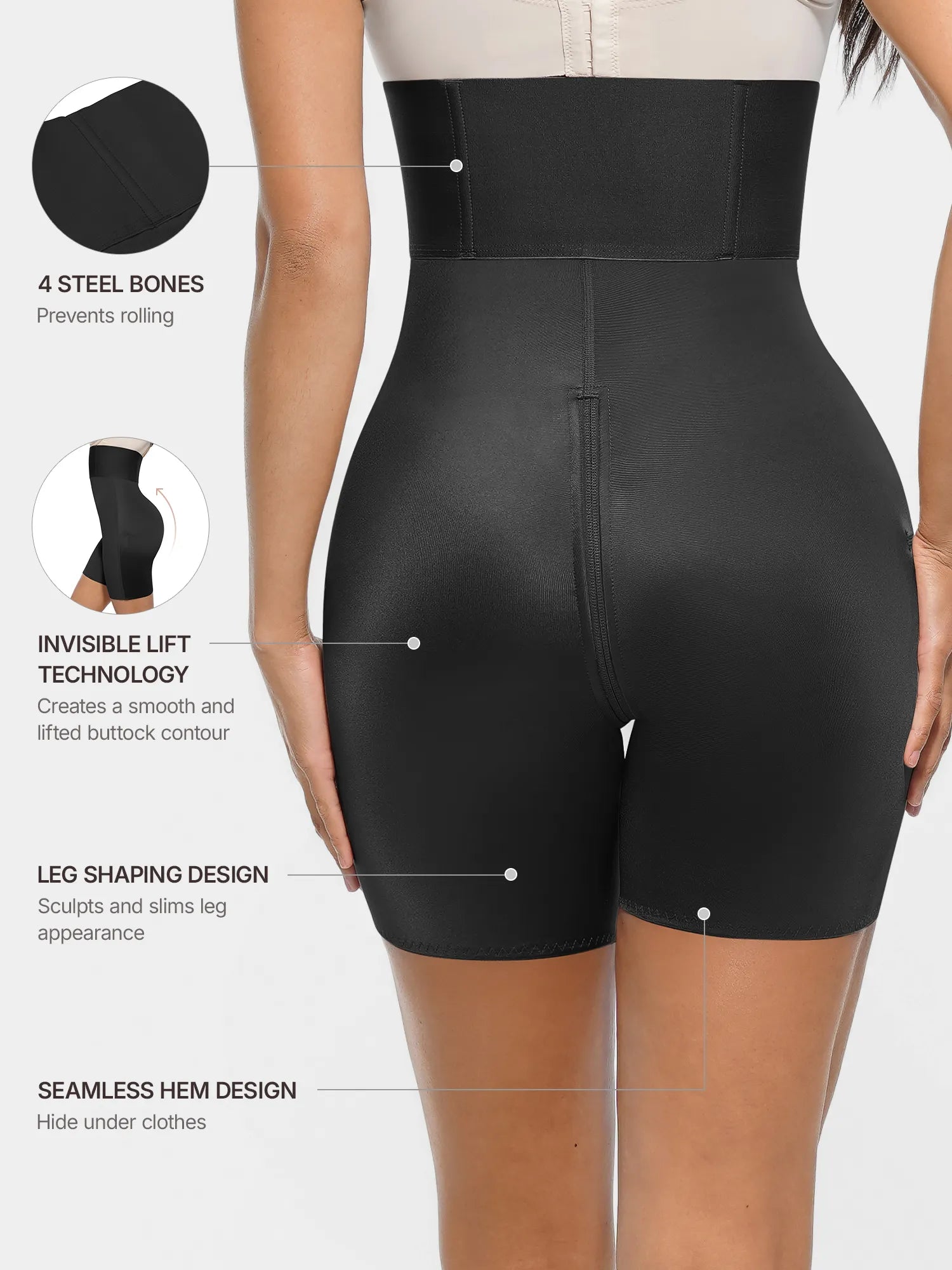Feelingirl Wide Waistband Tummy Control Butt Lifting Shaping Shorts