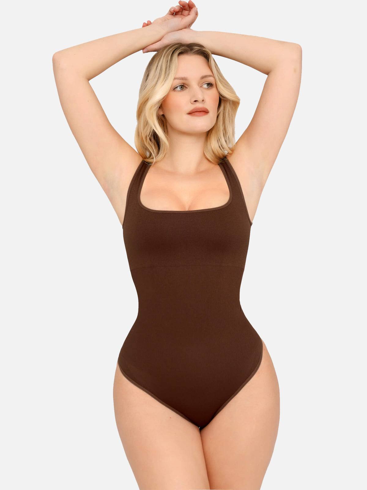 Feelingirl Square Neck Belly Smoothing Thong Bodysuit
